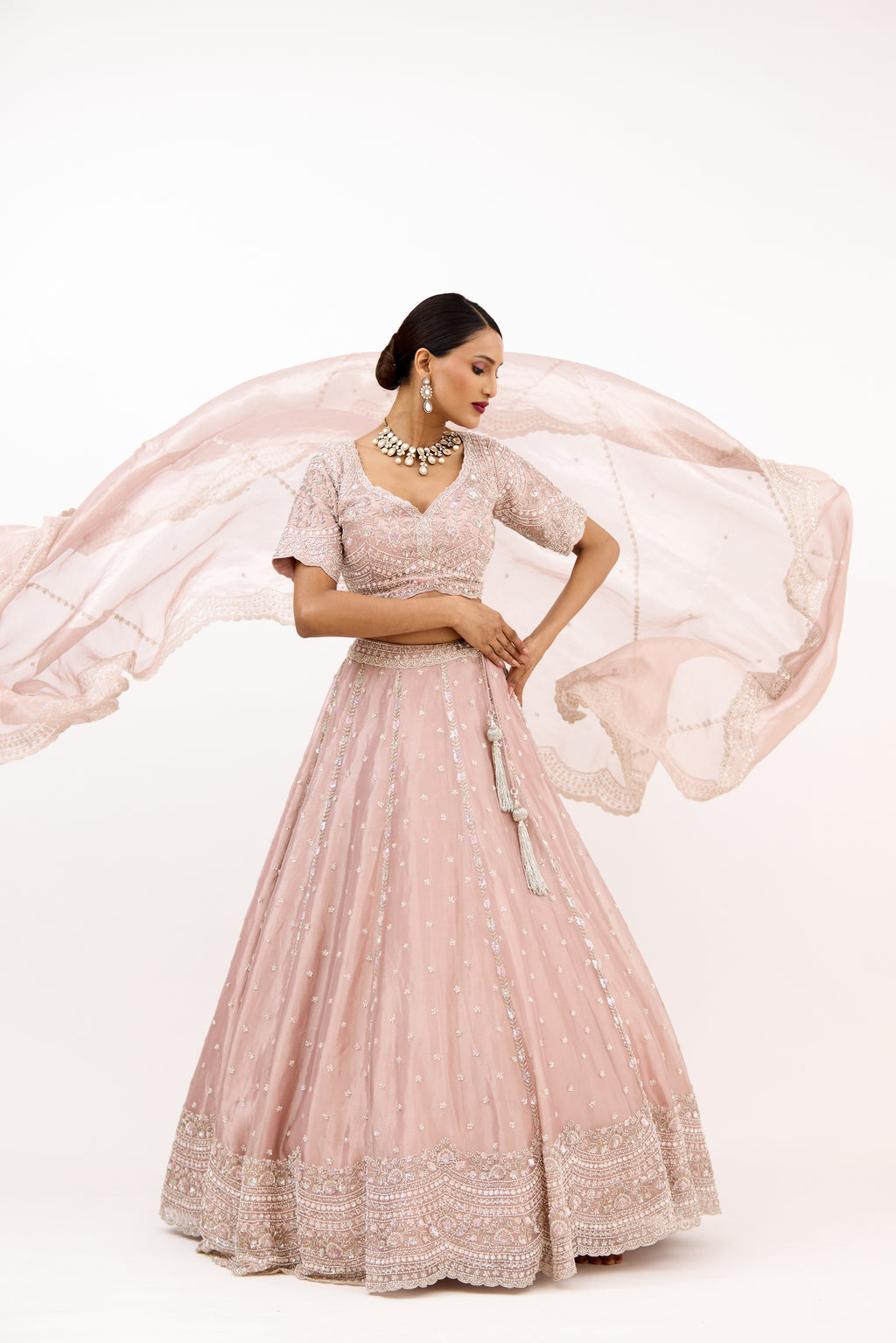 Mehrab-e-Noor Antique Cutdana, Pearl & Sequin Detailing Tissue Lehenga Set