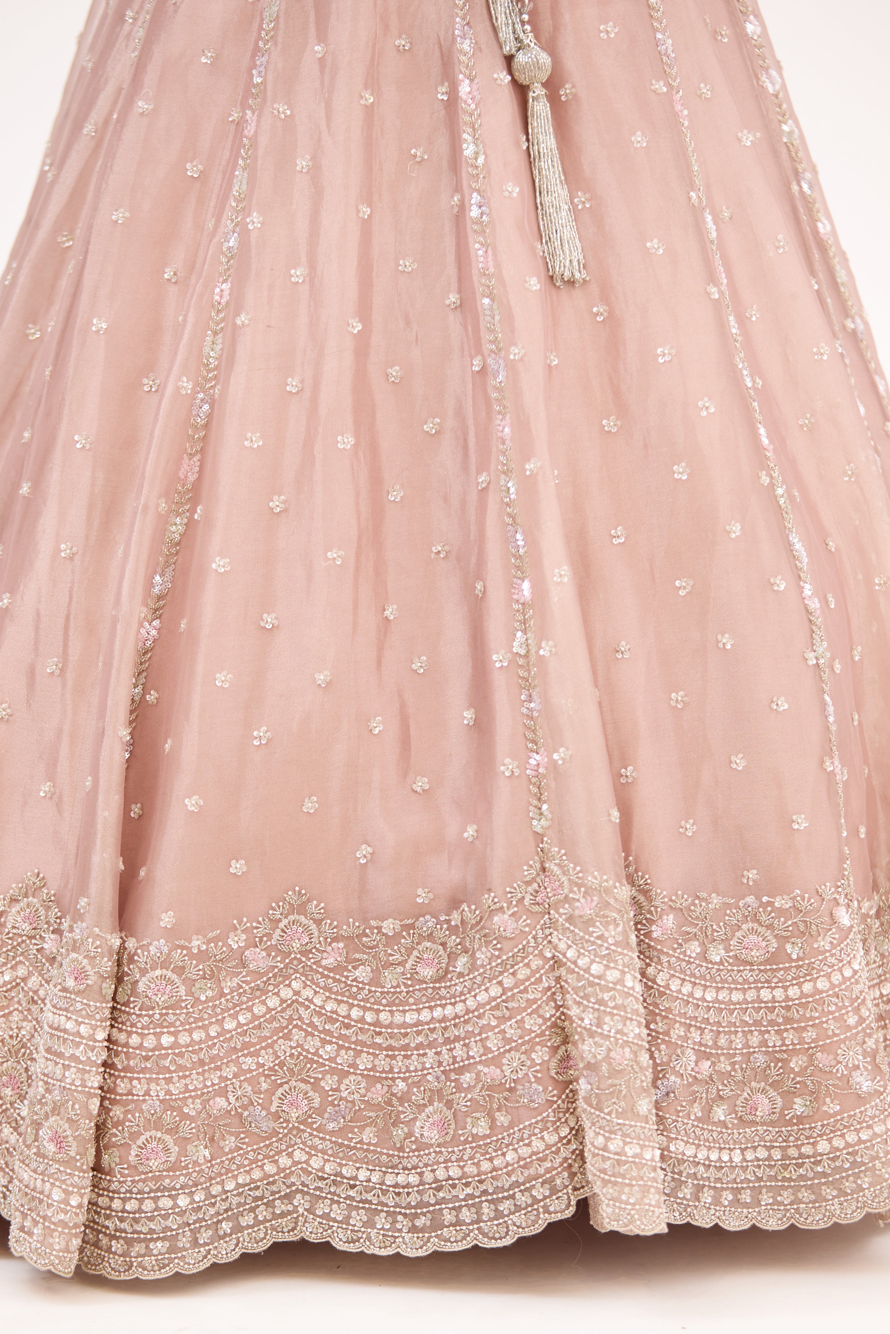 Mehrab-e-Noor Antique Cutdana, Pearl & Sequin Detailing Tissue Lehenga Set
