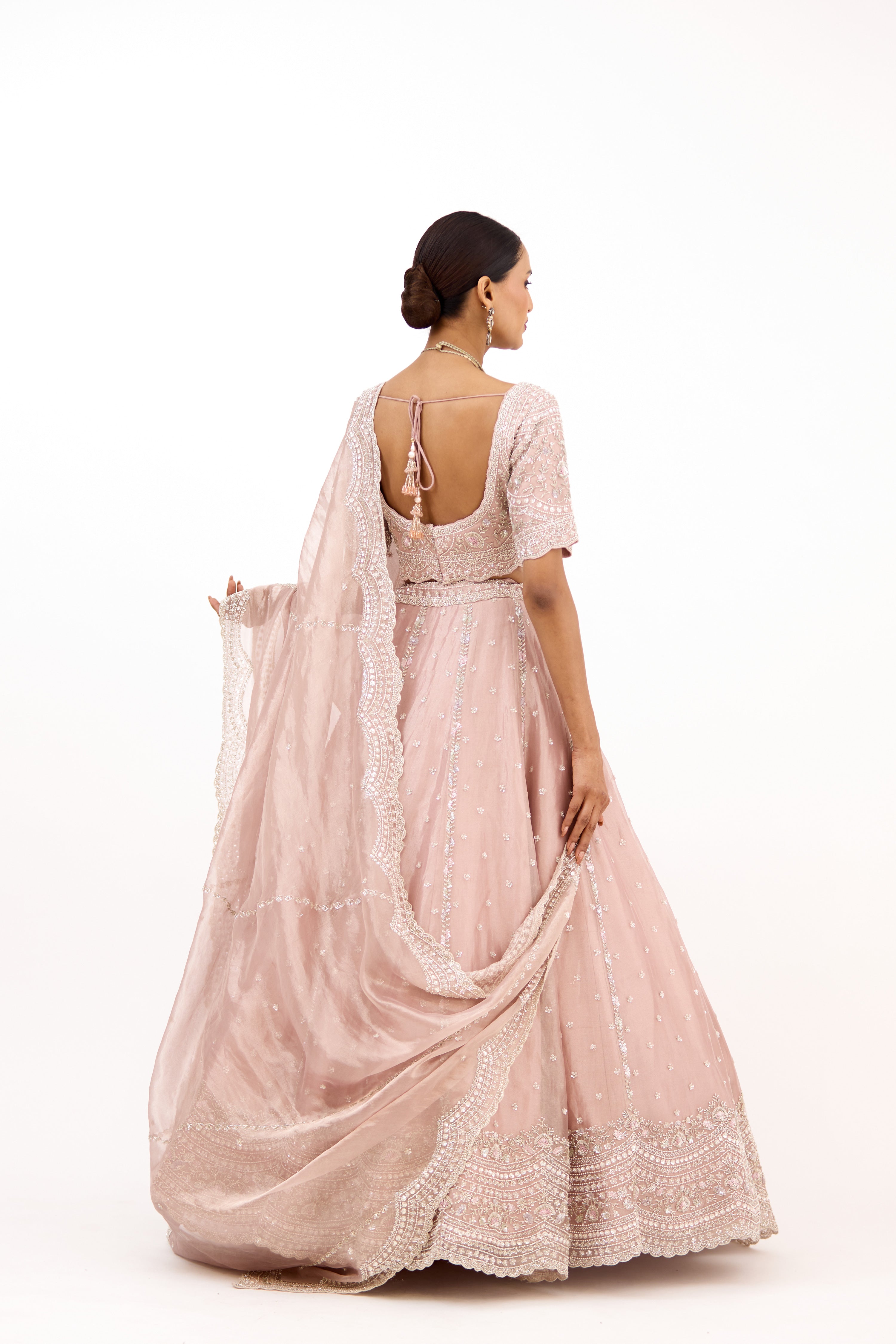 Mehrab-e-Noor Antique Cutdana, Pearl & Sequin Detailing Tissue Lehenga Set