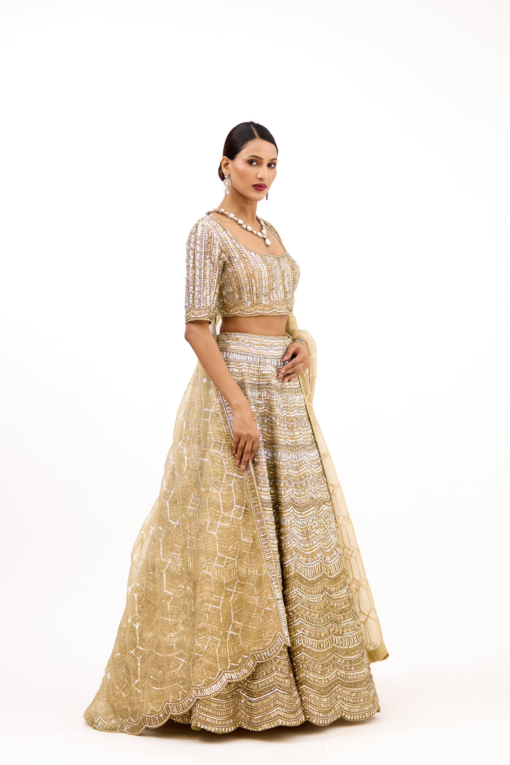 Roshanara Royal Mirrorwork Organza Cocktail Lehenga Set