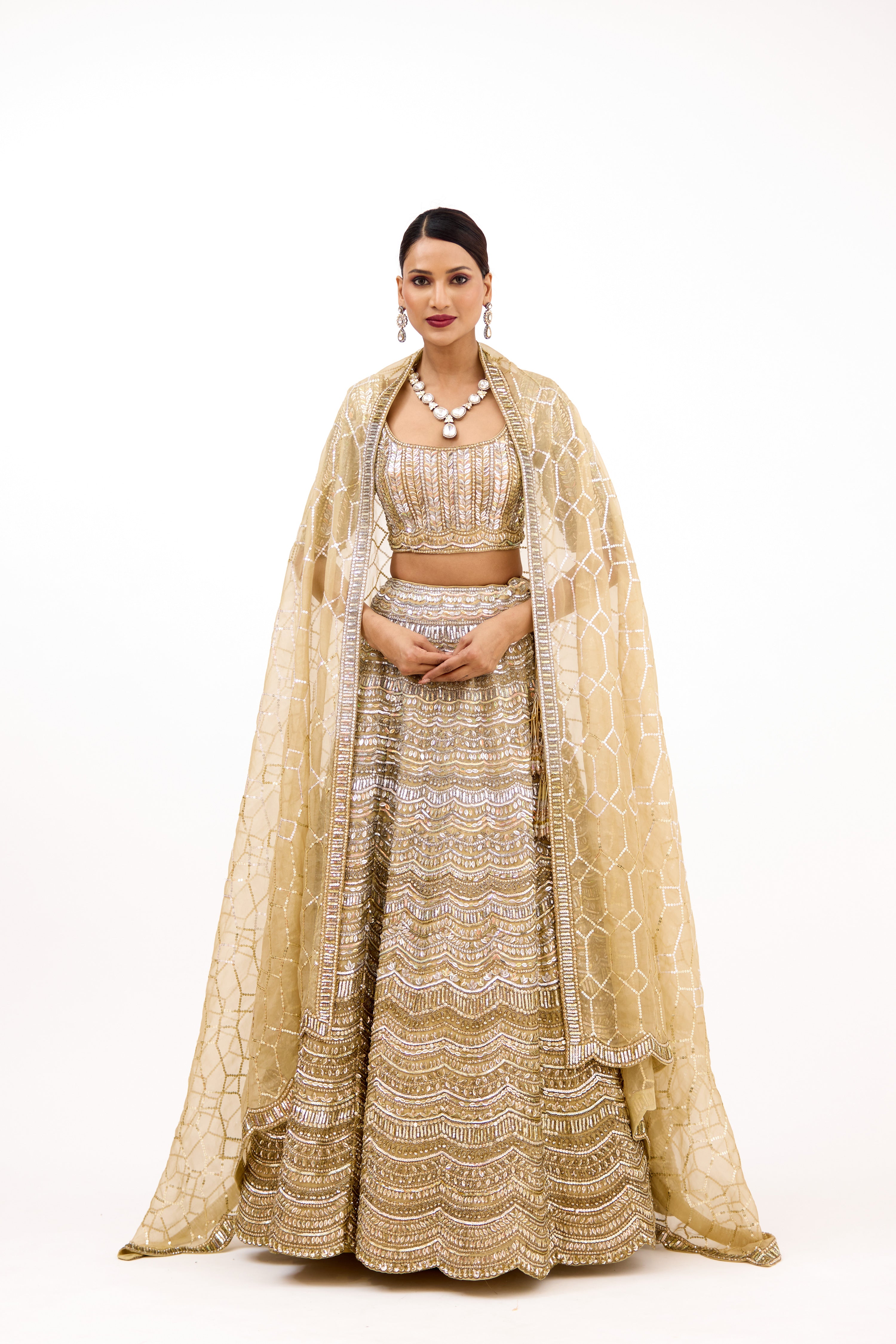Roshanara Royal Mirrorwork Organza Cocktail Lehenga Set