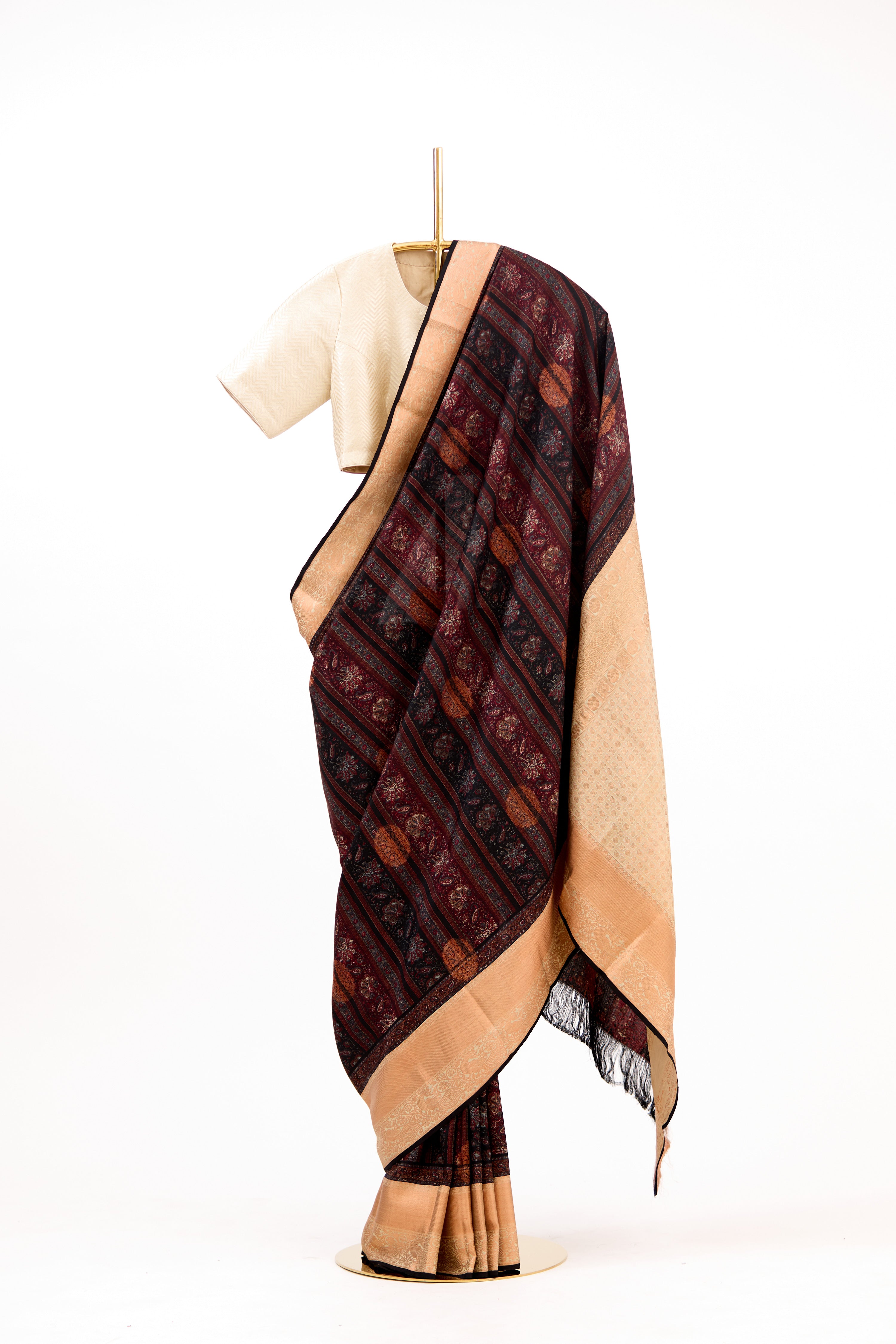 Black Kanjivaram Block Print Saree
