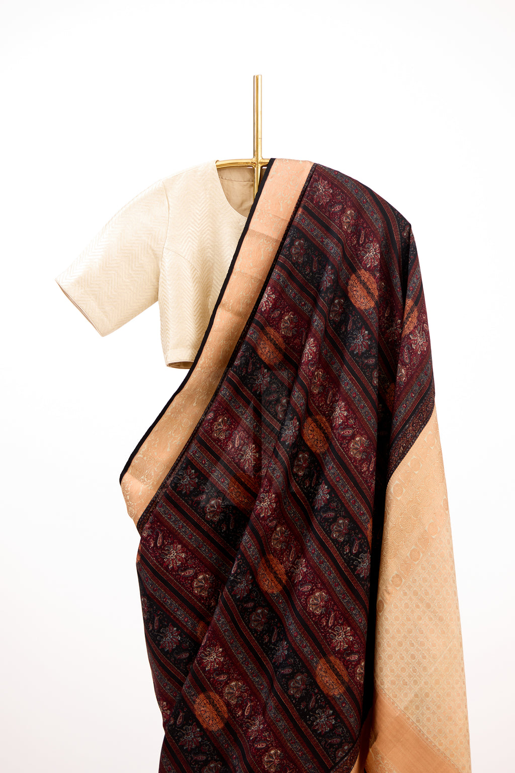Black Kanjivaram Block Print Saree