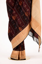 Black Kanjivaram Block Print Saree