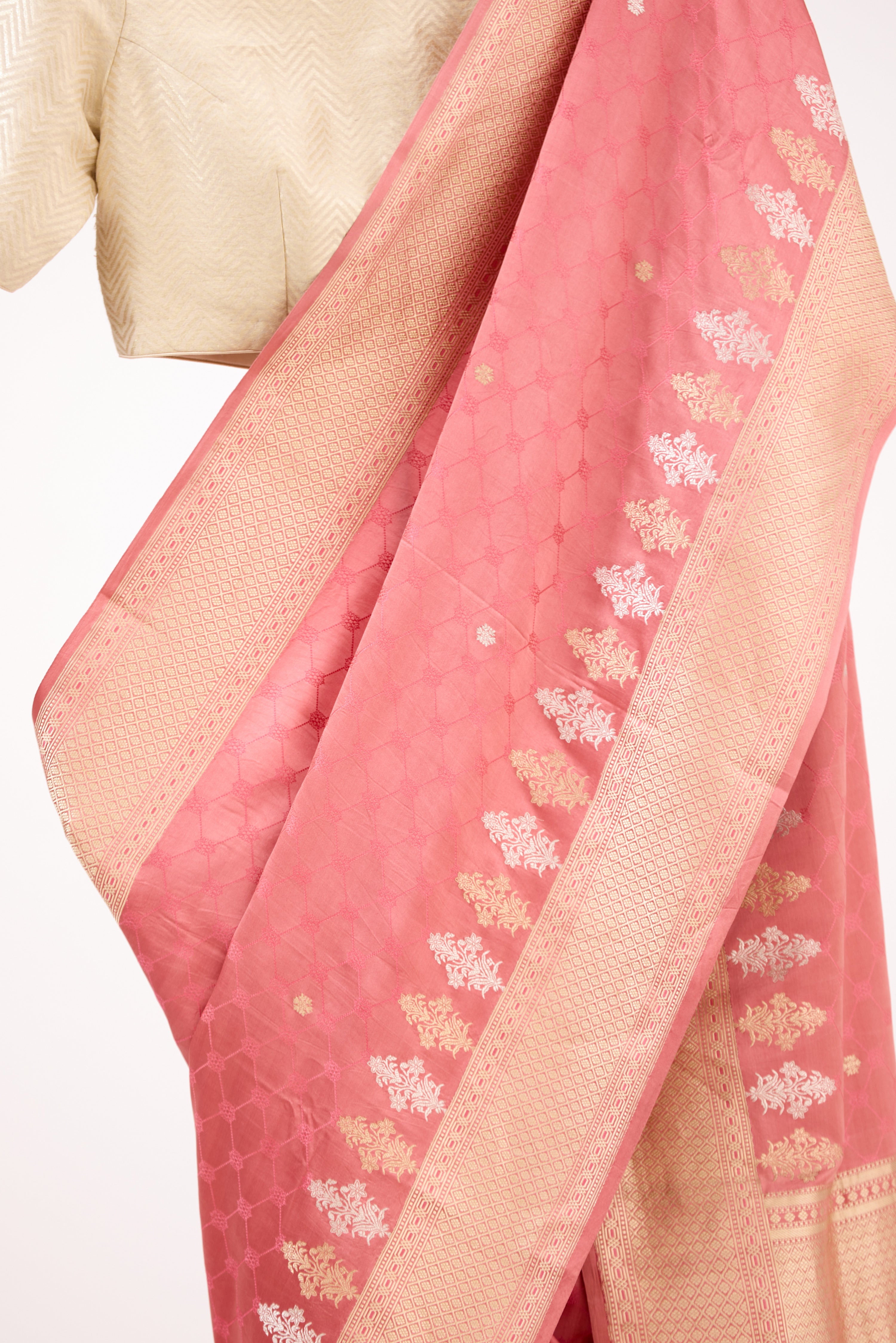 Blush Elegance Satin Banarasi Silk Saree