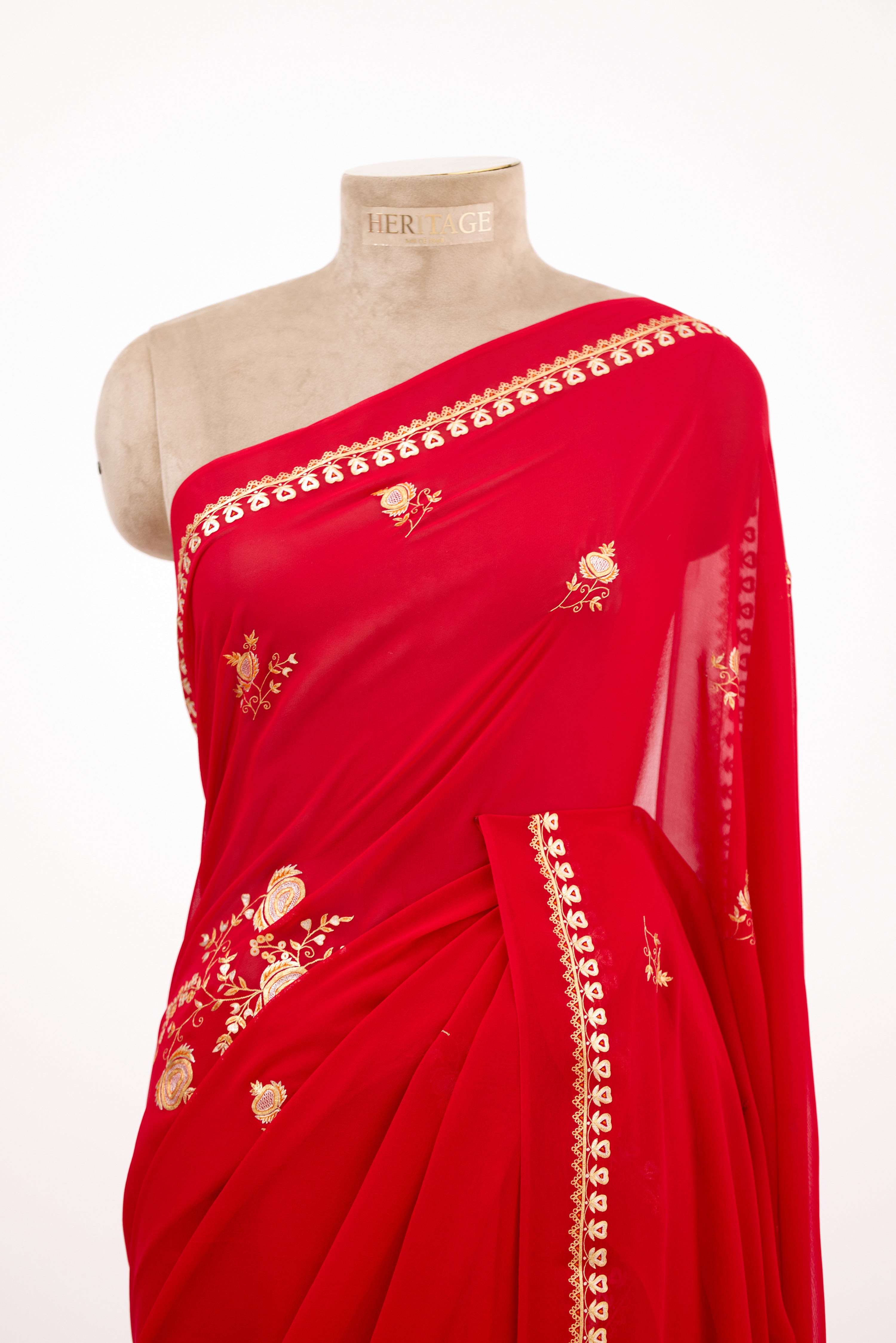 Ruby Red Heirloom Tilla Georgette Saree