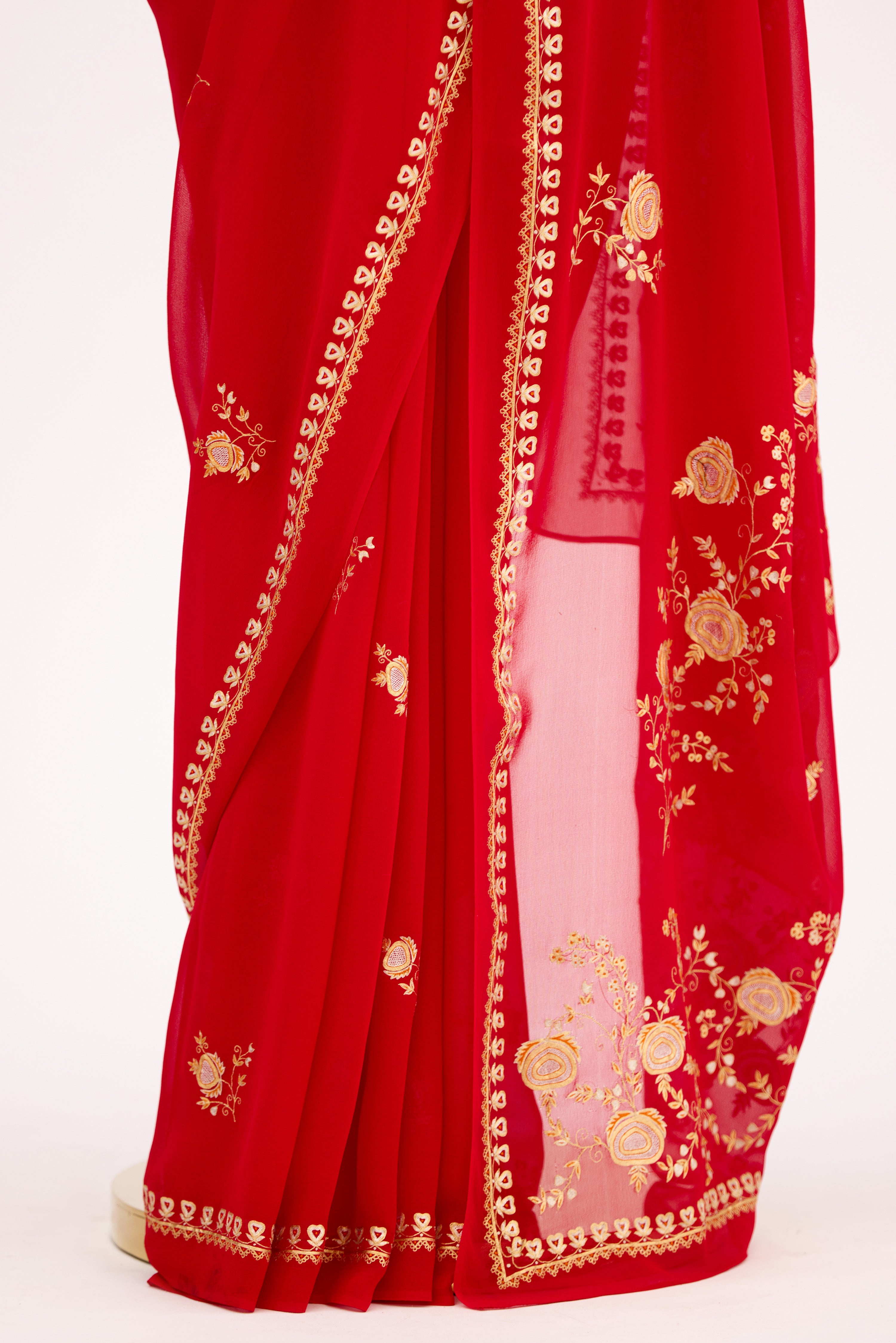 Ruby Red Heirloom Tilla Georgette Saree