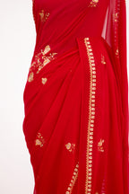 Ruby Red Heirloom Tilla Georgette Saree
