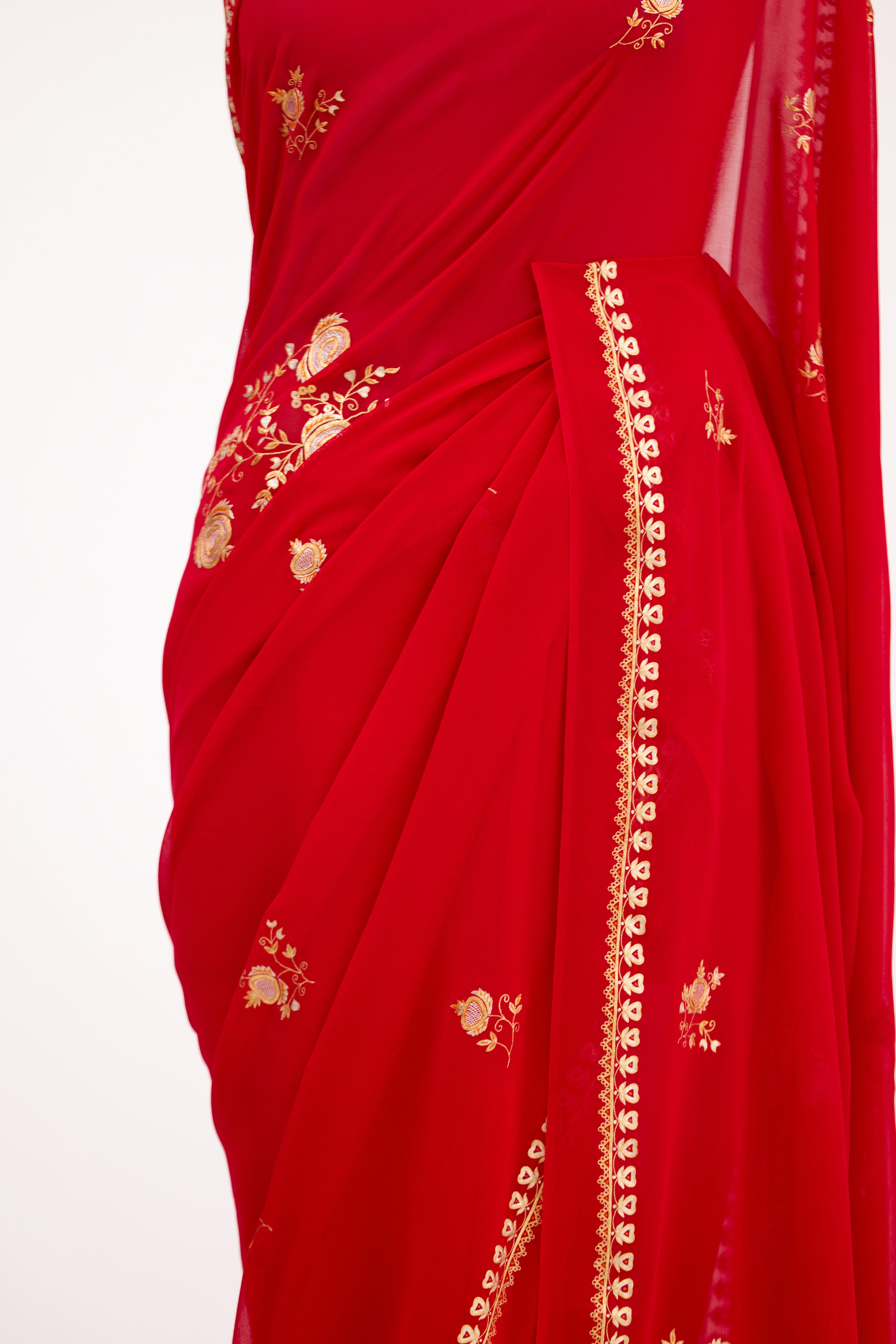 Ruby Red Heirloom Tilla Georgette Saree