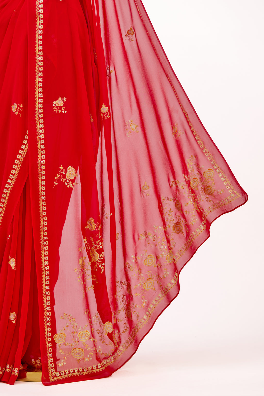 Ruby Red Heirloom Tilla Georgette Saree