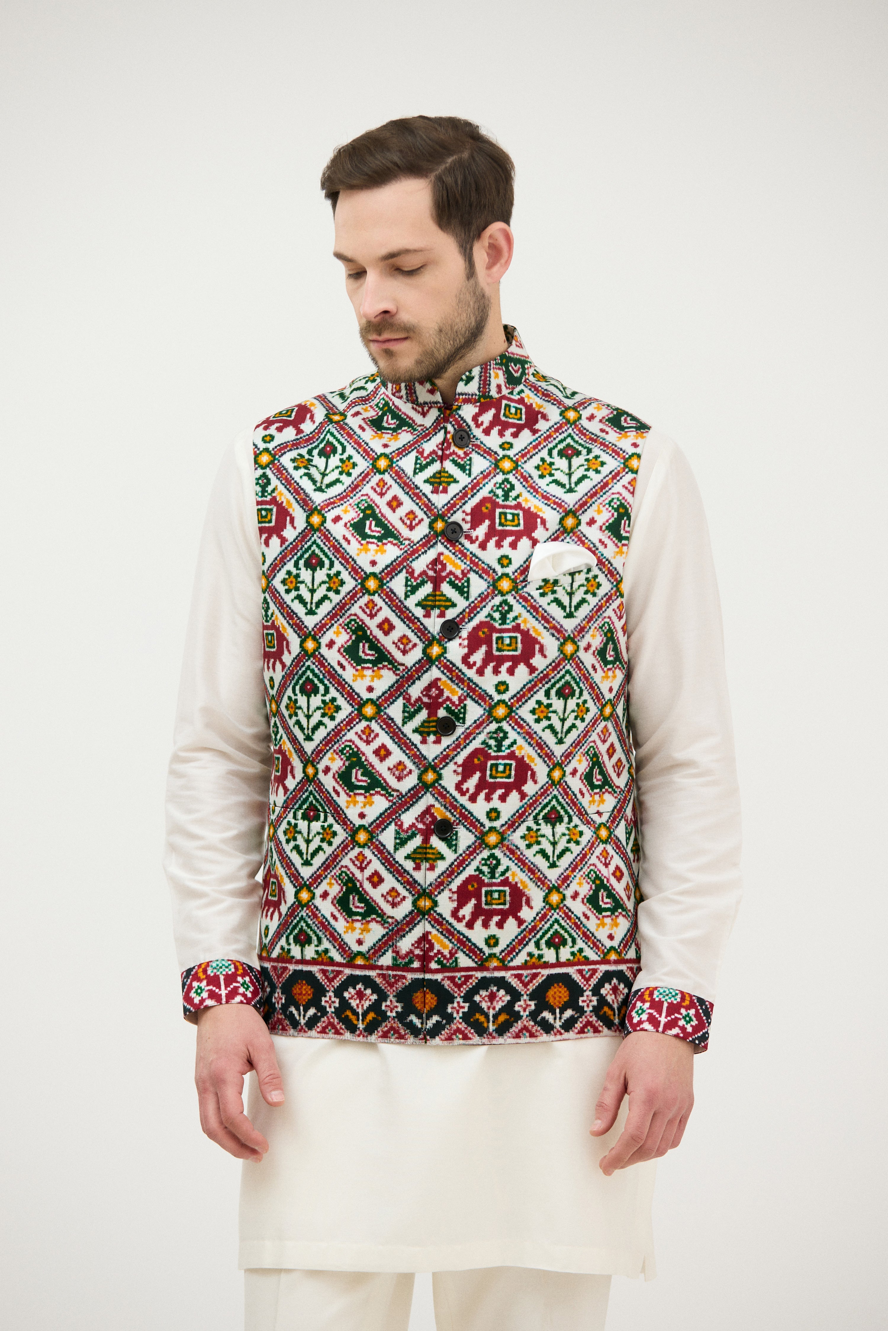 Rajwadi Patola Print Nehru Jacket