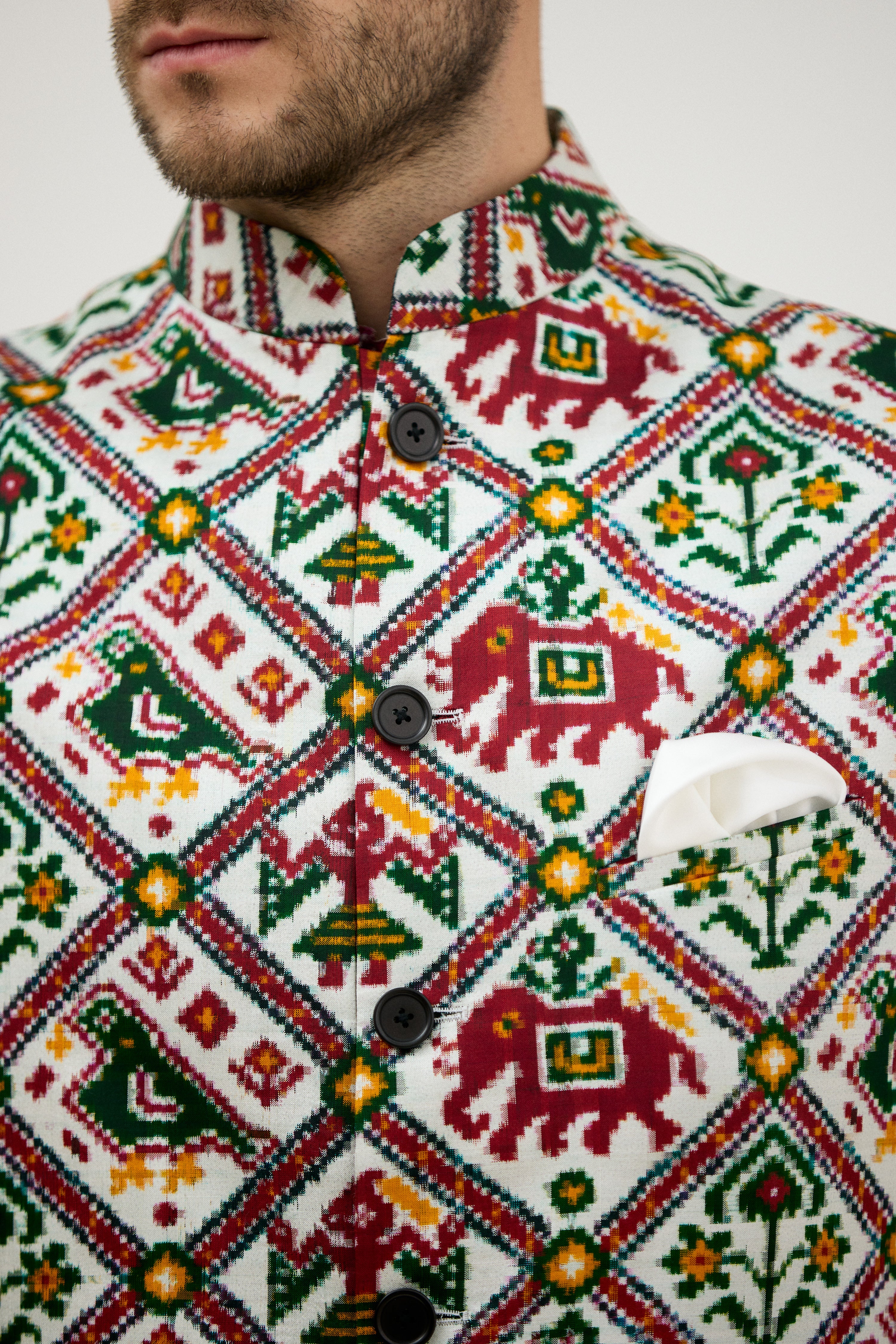 Rajwadi Patola Print Nehru Jacket