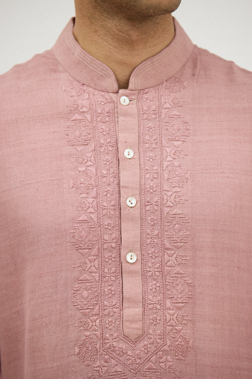 Aaristo French Knot Resham Linen Kurta Set
