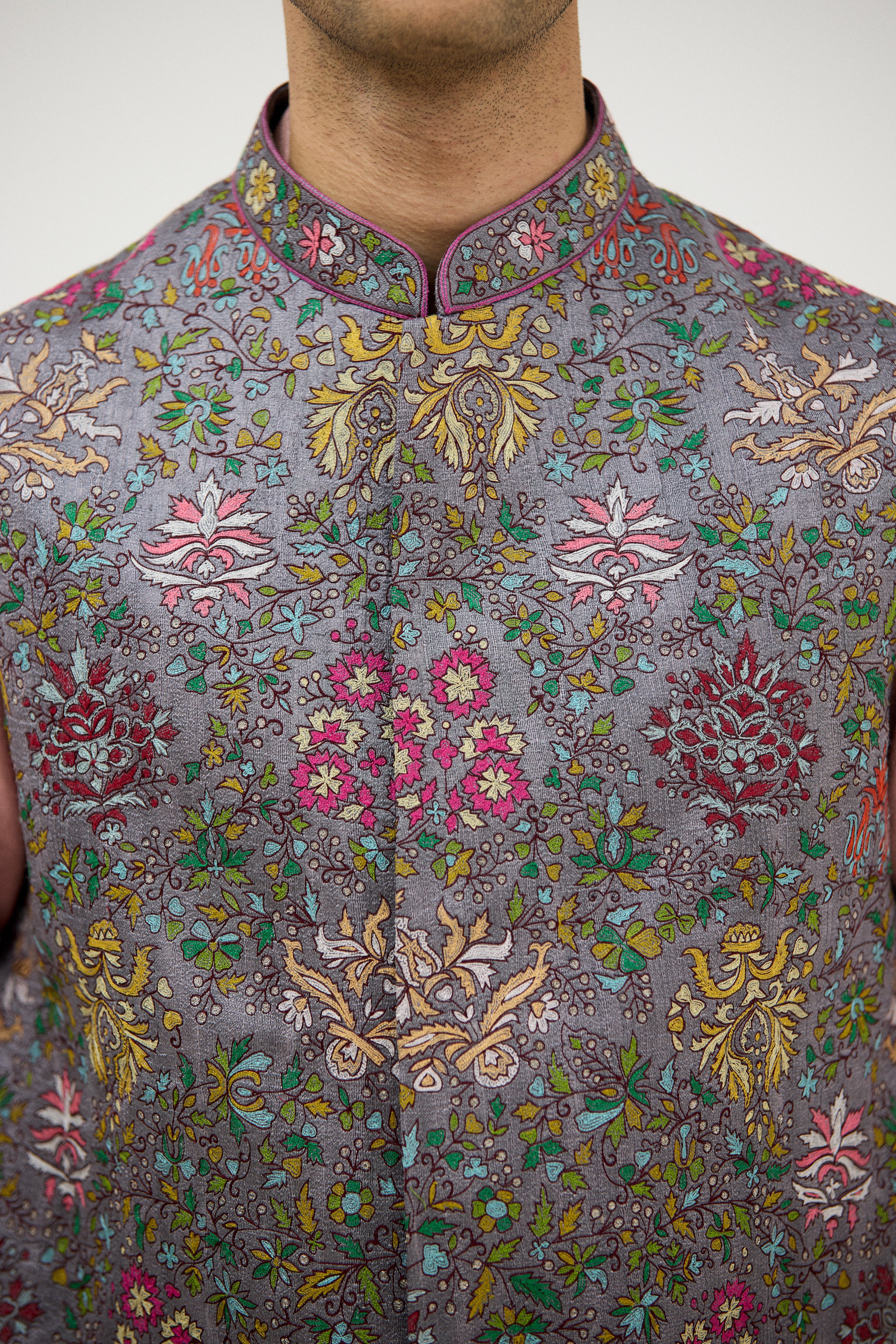 Darbar-e-Meenakari Resham Nehru Jacket