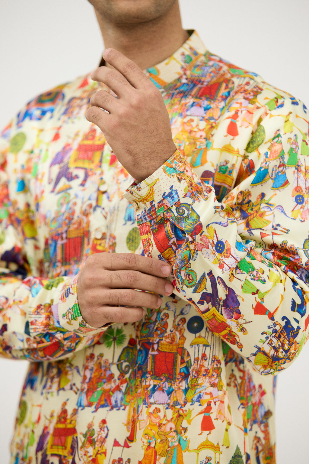Rajwada Print Dhagai Highlight Kurta Set