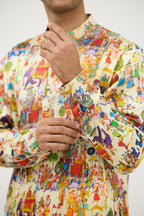 Rajwada Print Dhagai Highlight Kurta Set