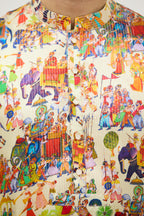 Rajwada Print Dhagai Highlight Kurta Set