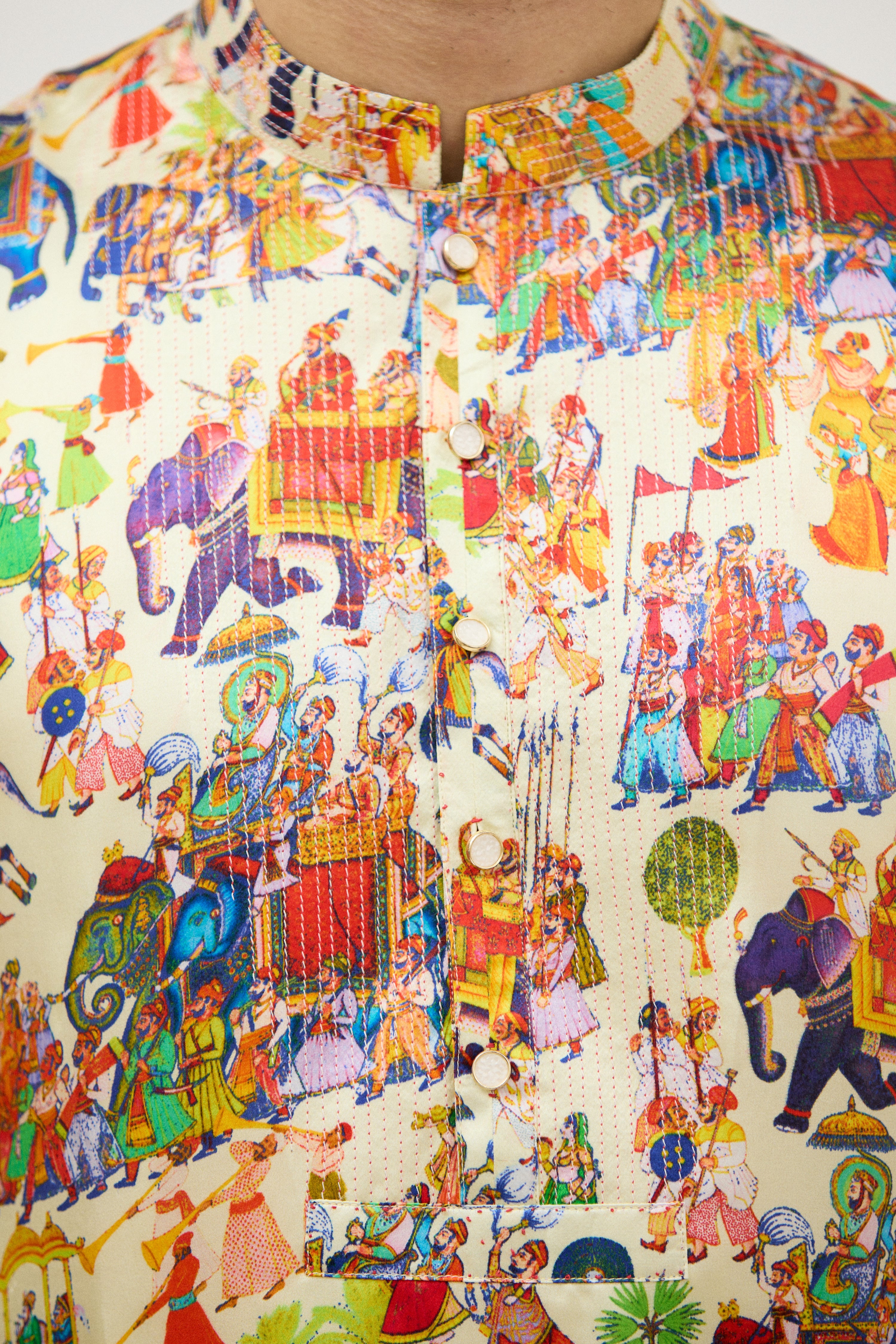 Rajwada Print Dhagai Highlight Kurta Set