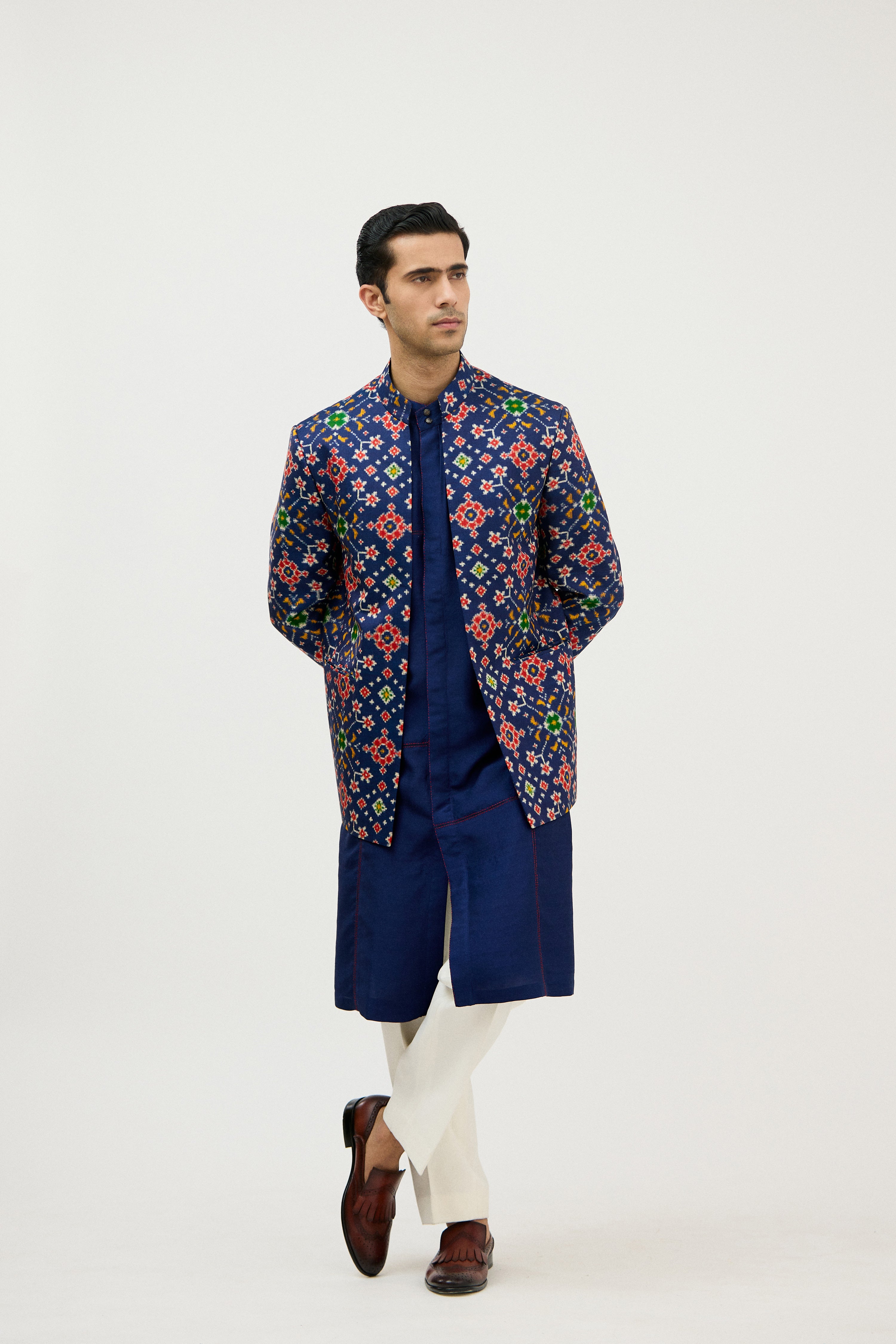 Patola Royale Design Double Ikkat Front-Open Bandhgala