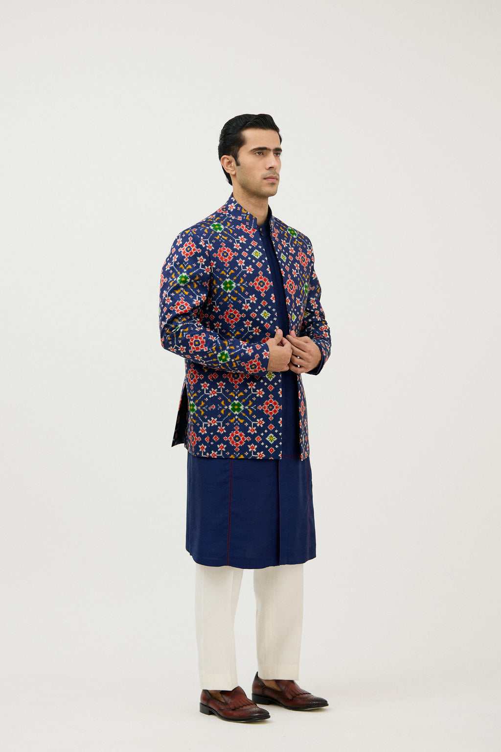 Patola Royale Design Double Ikkat Front-Open Bandhgala