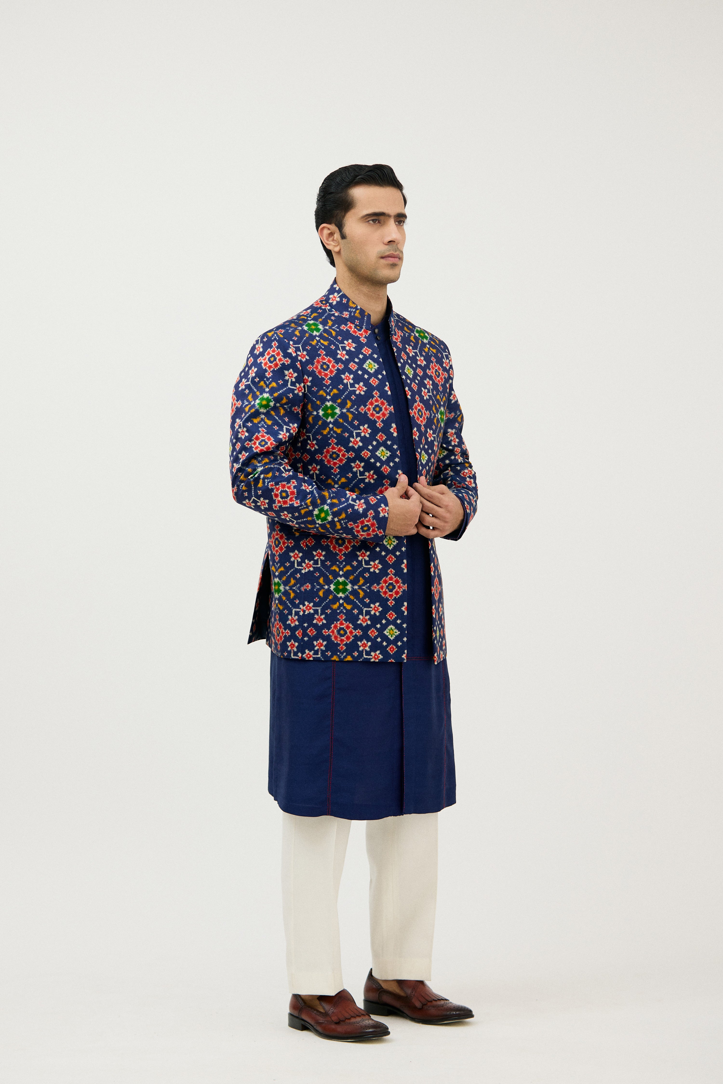 Patola Royale Design Double Ikkat Front-Open Bandhgala