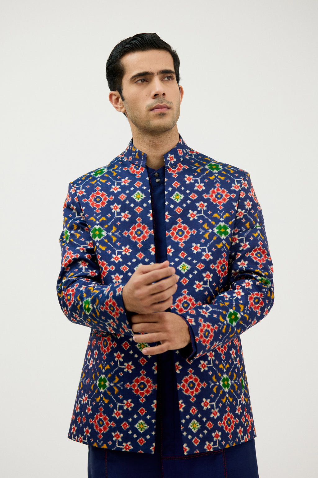 Patola Royale Design Double Ikkat Front-Open Bandhgala