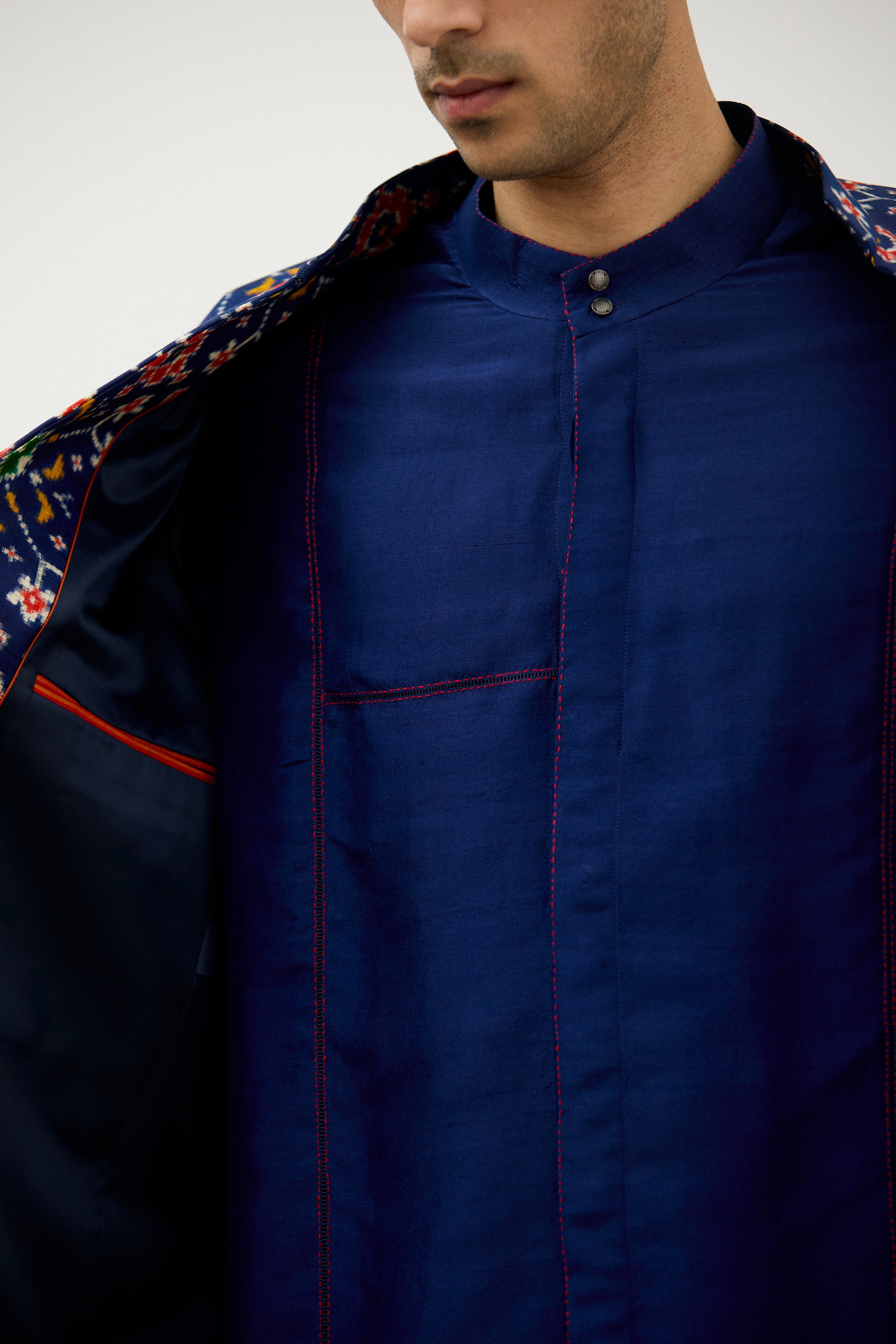 Patola Royale Design Double Ikkat Front-Open Bandhgala