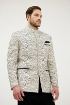 Naqsh-e-Noor Black Dori Lace Pattern Bandhgala