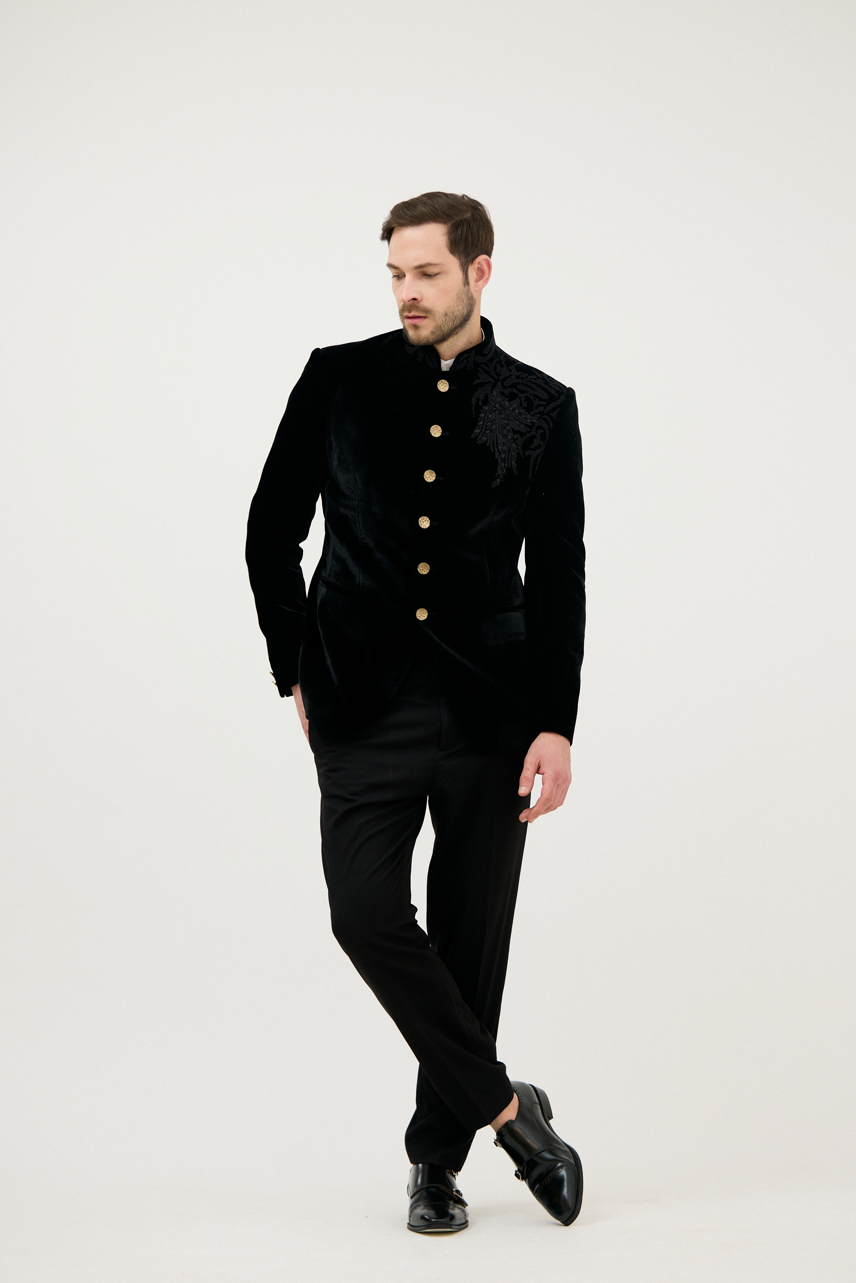 Regalia Velvet French Knot Beaded Bandhgala