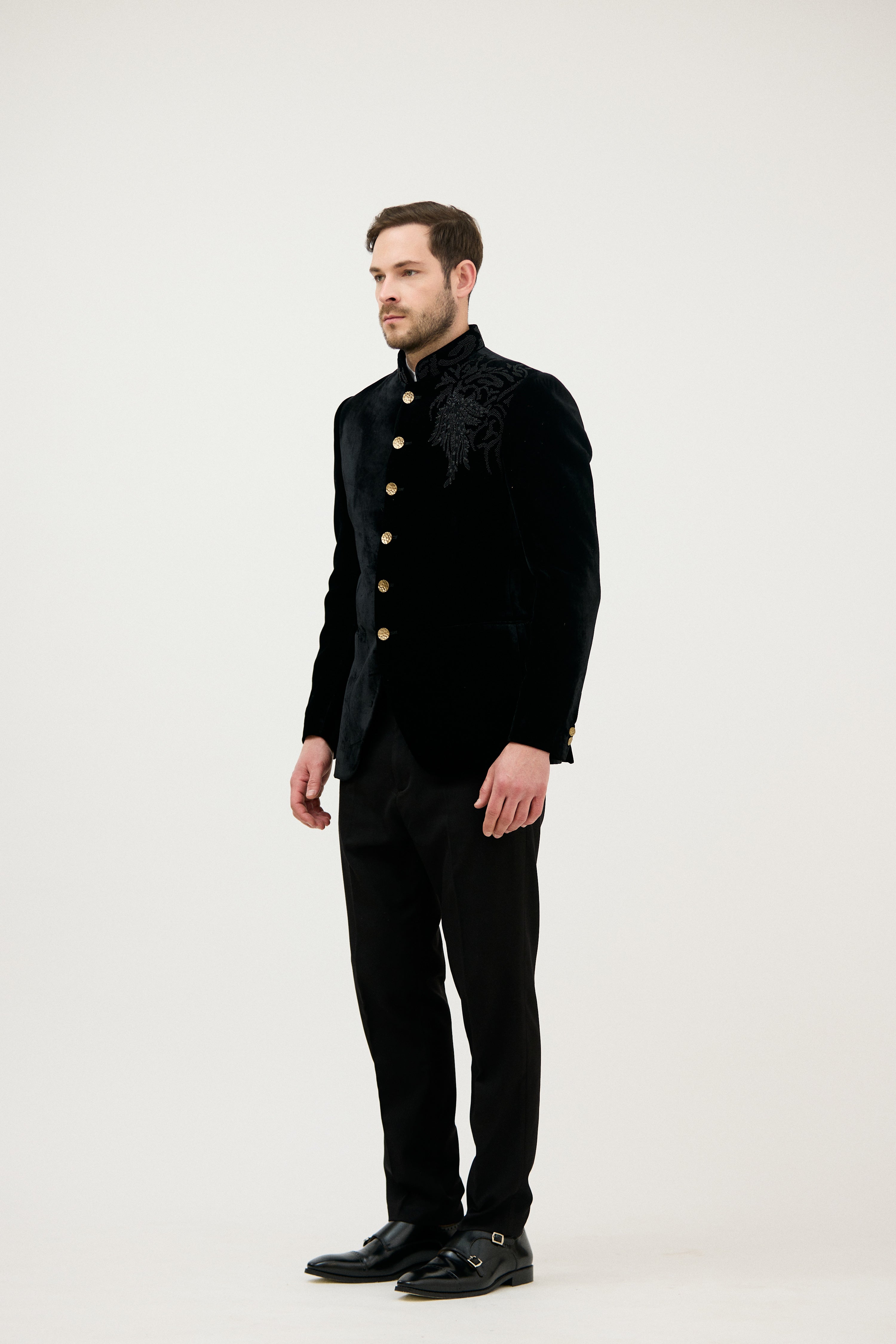 Regalia Velvet French Knot Beaded Bandhgala