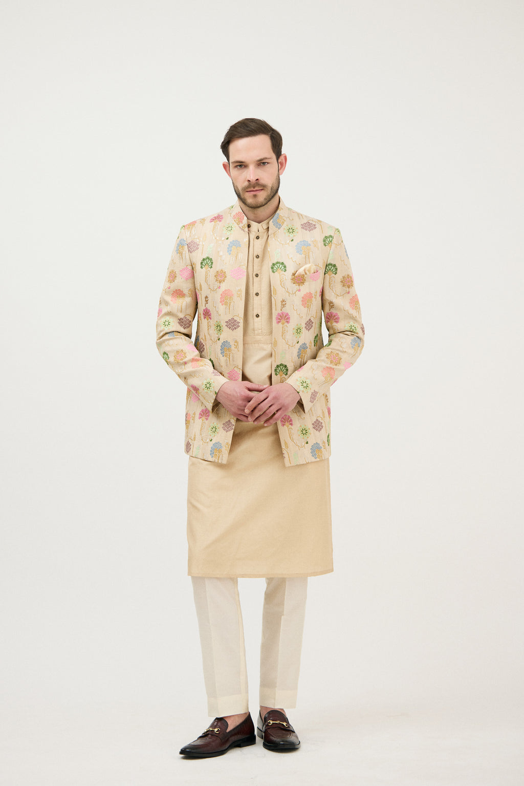 Resham“Zari Embroidered Front Open Bandhgala
