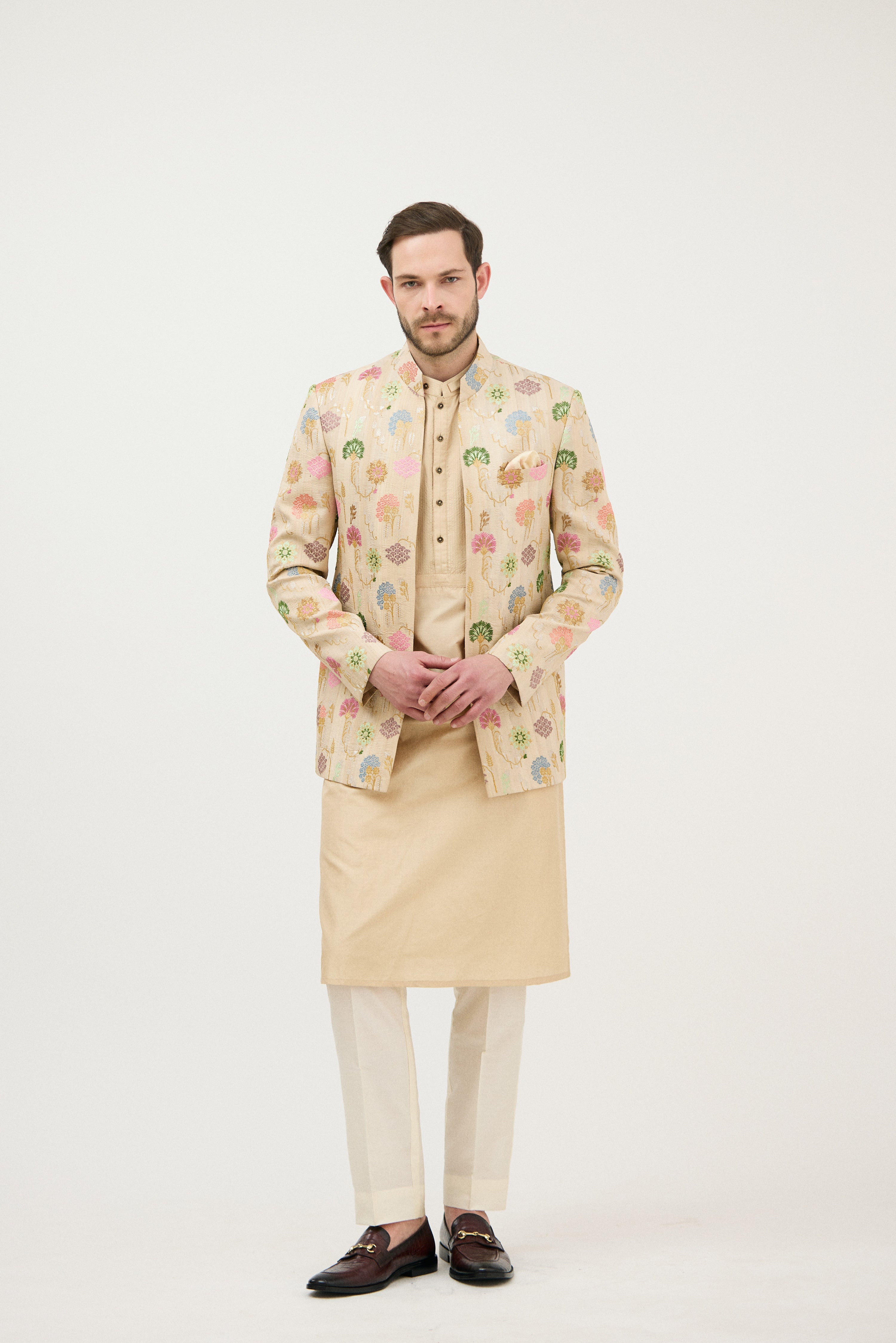 Resham“Zari Embroidered Front Open Bandhgala