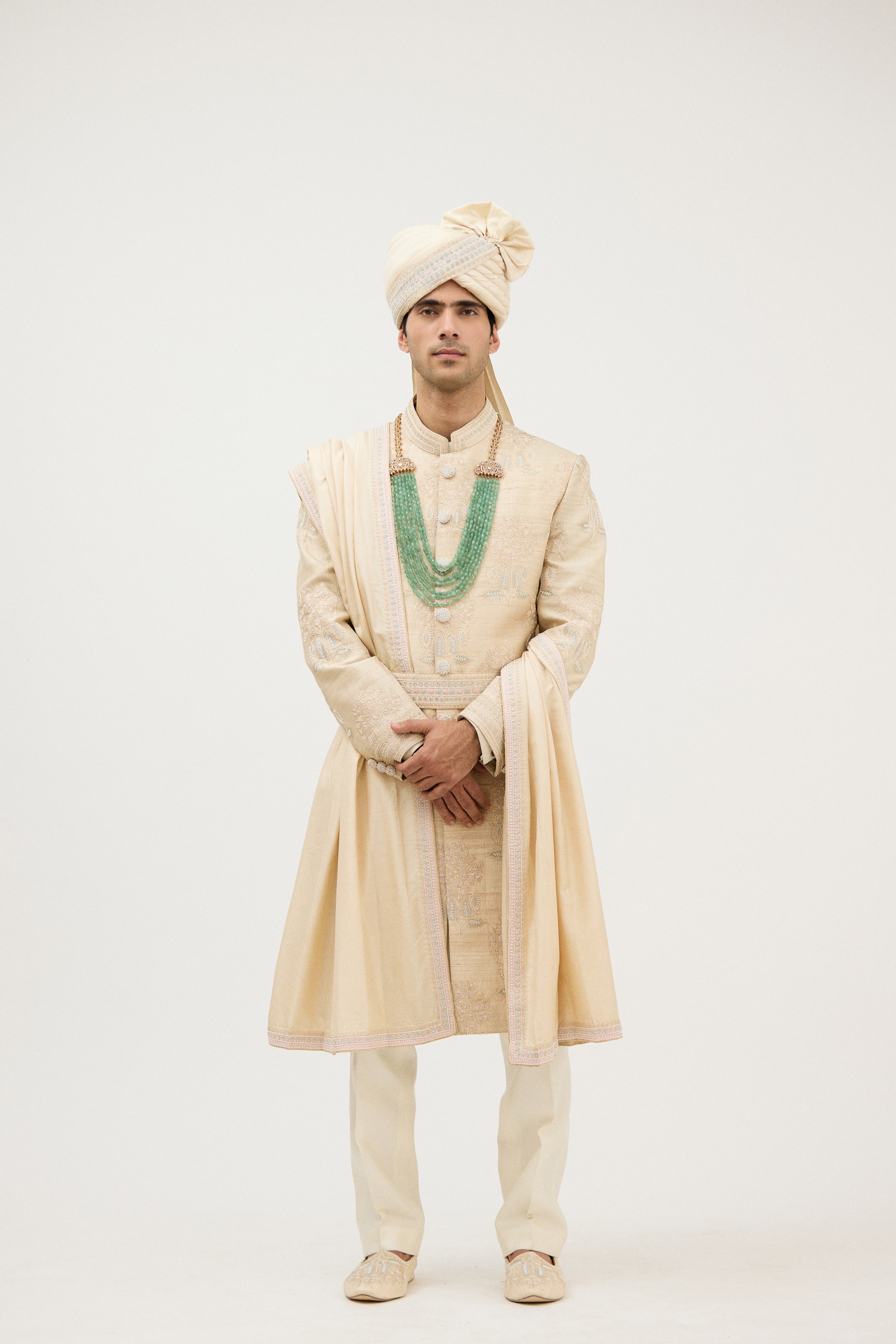Classic Resham Beads Sherwani With Plain Kurta Set