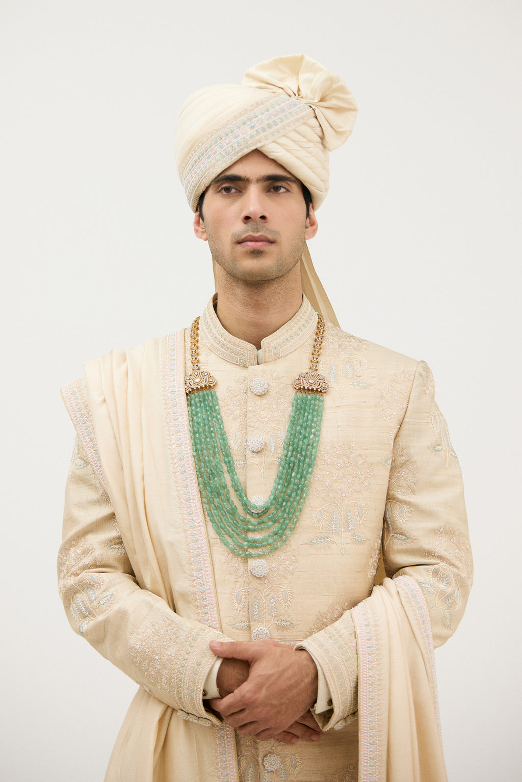 Classic Resham Beads Sherwani With Plain Kurta Set