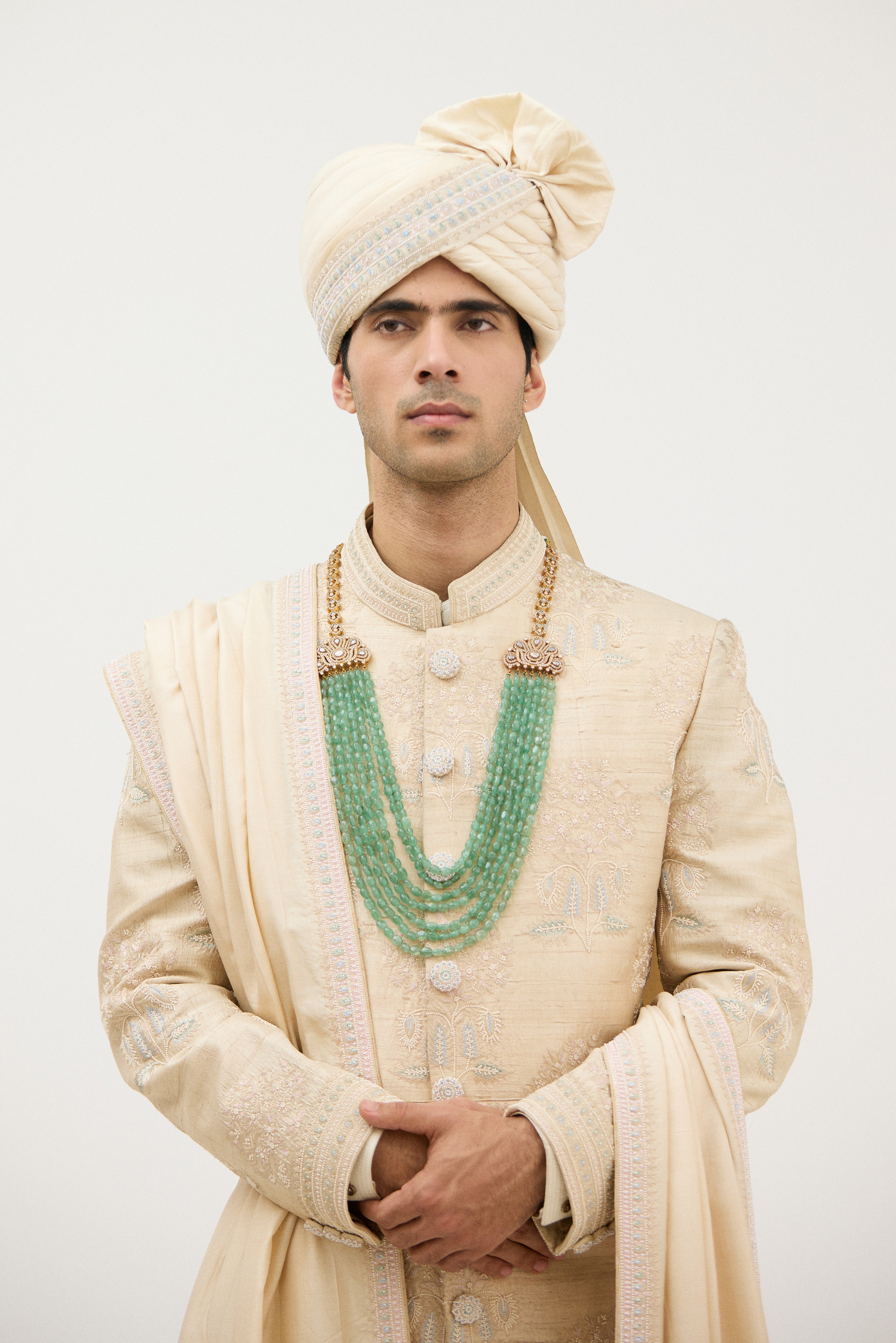 Classic Resham Beads Sherwani With Plain Kurta Set