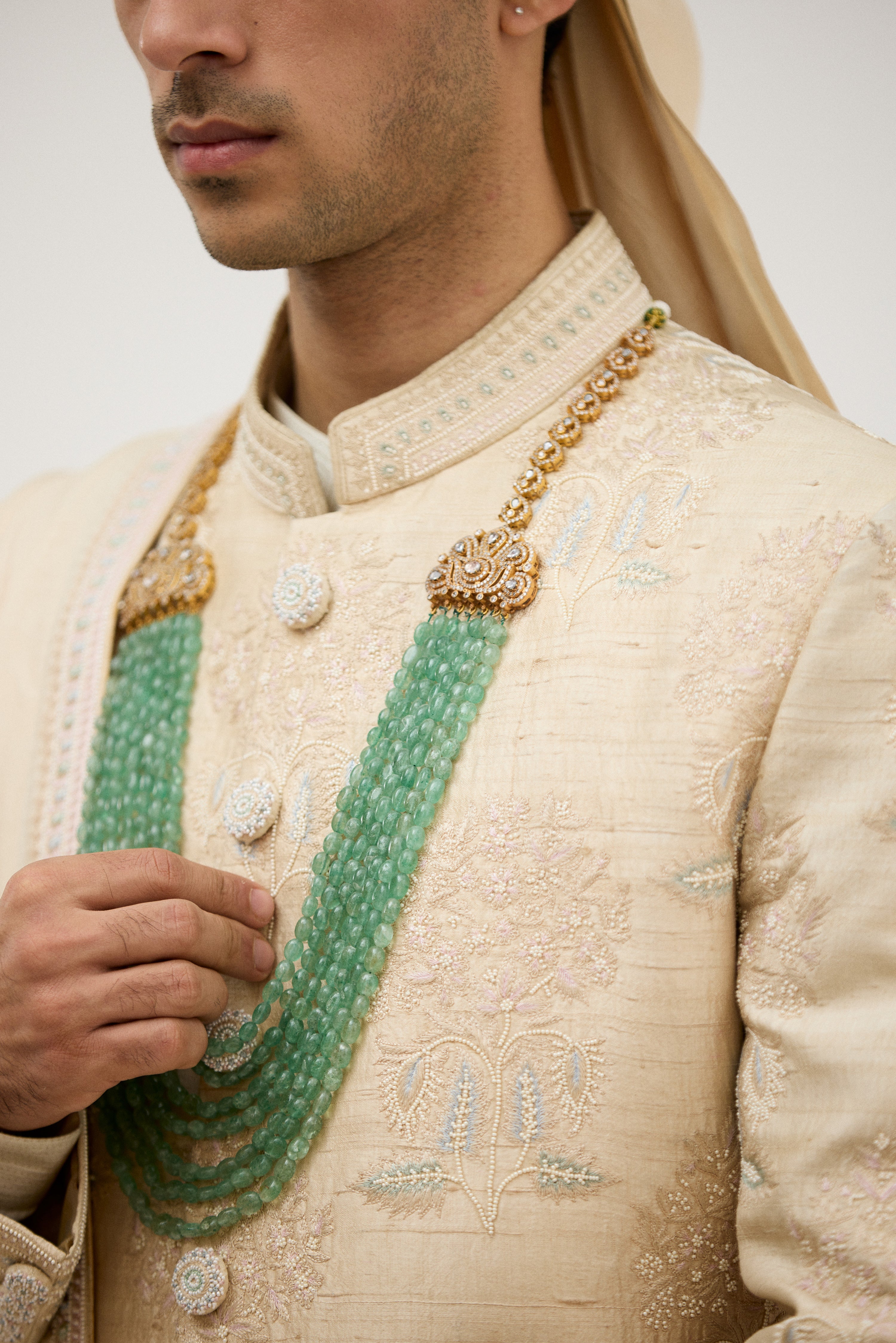 Classic Resham Beads Sherwani With Plain Kurta Set