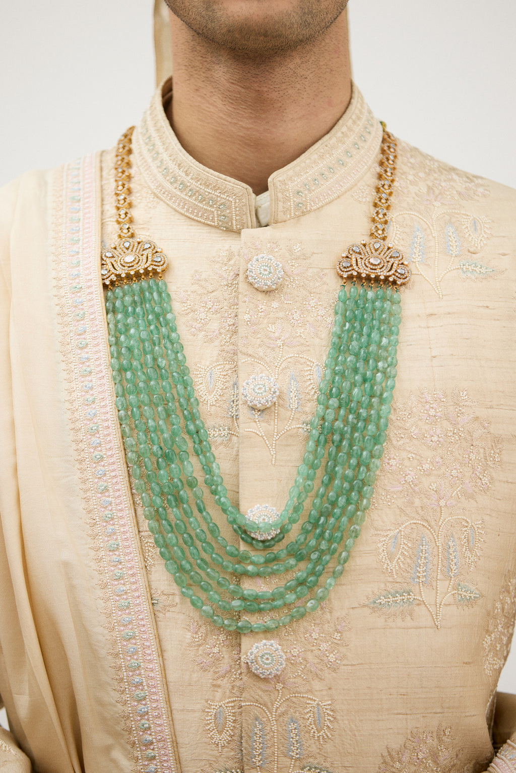 Classic Resham Beads Sherwani With Plain Kurta Set