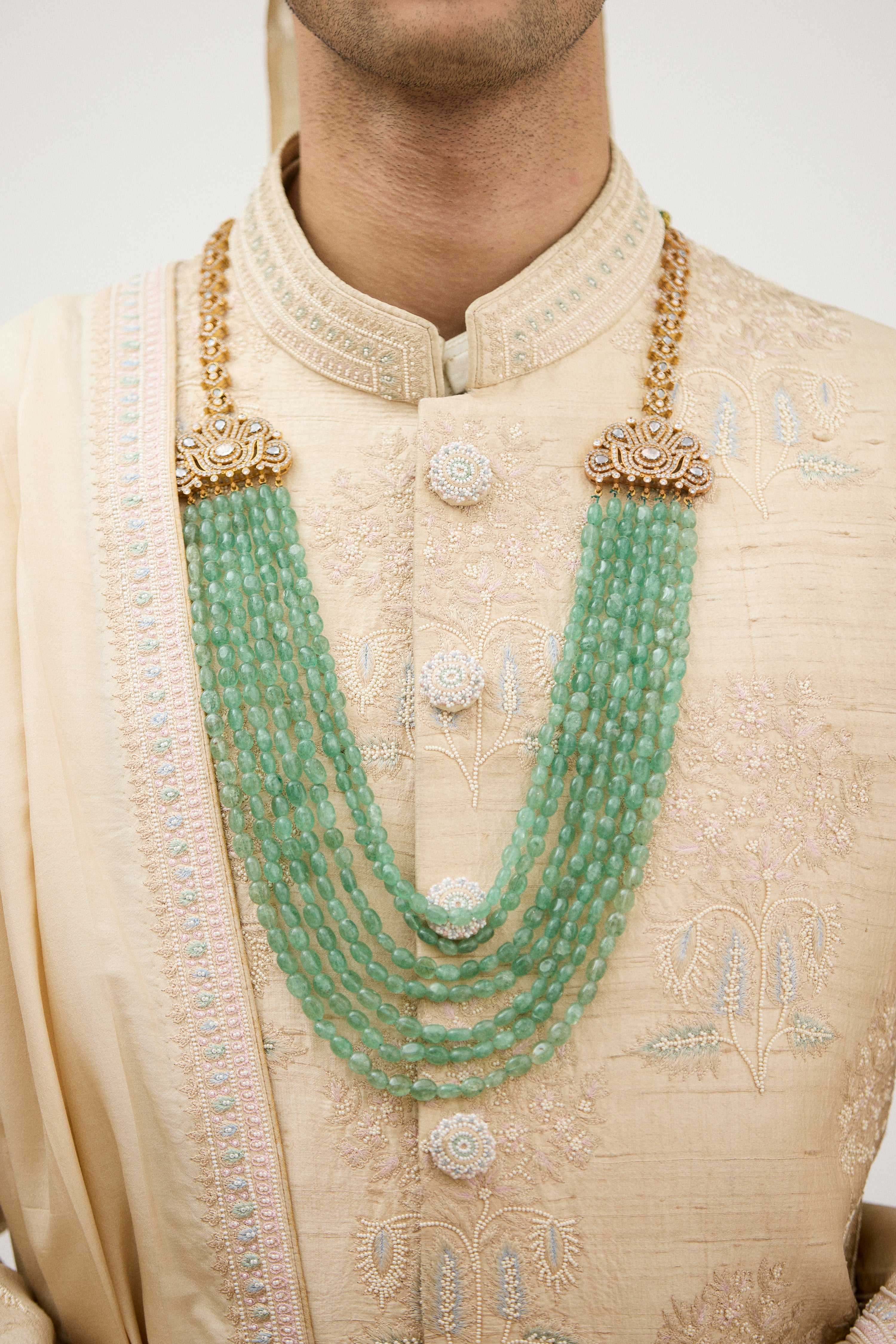 Classic Resham Beads Sherwani With Plain Kurta Set