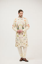 Multicolour Hand Resham Thread Embroidery Sherwani With Plain Kurta Set