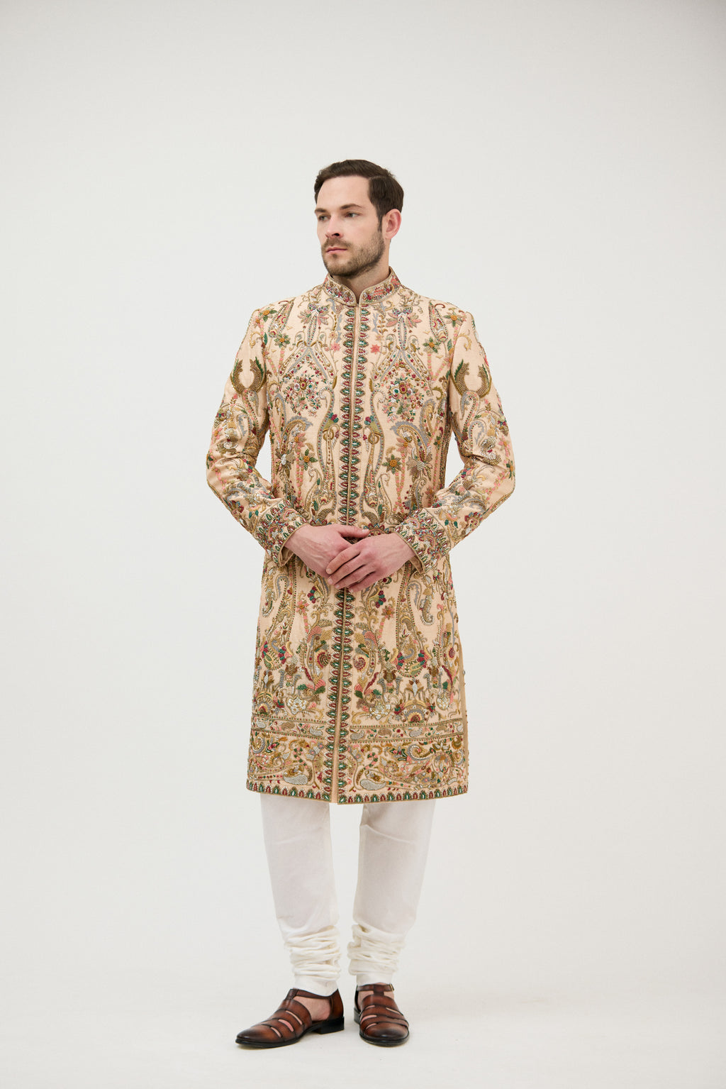 Dabka Zari Resham Work Sherwani With Plain Kurta Set