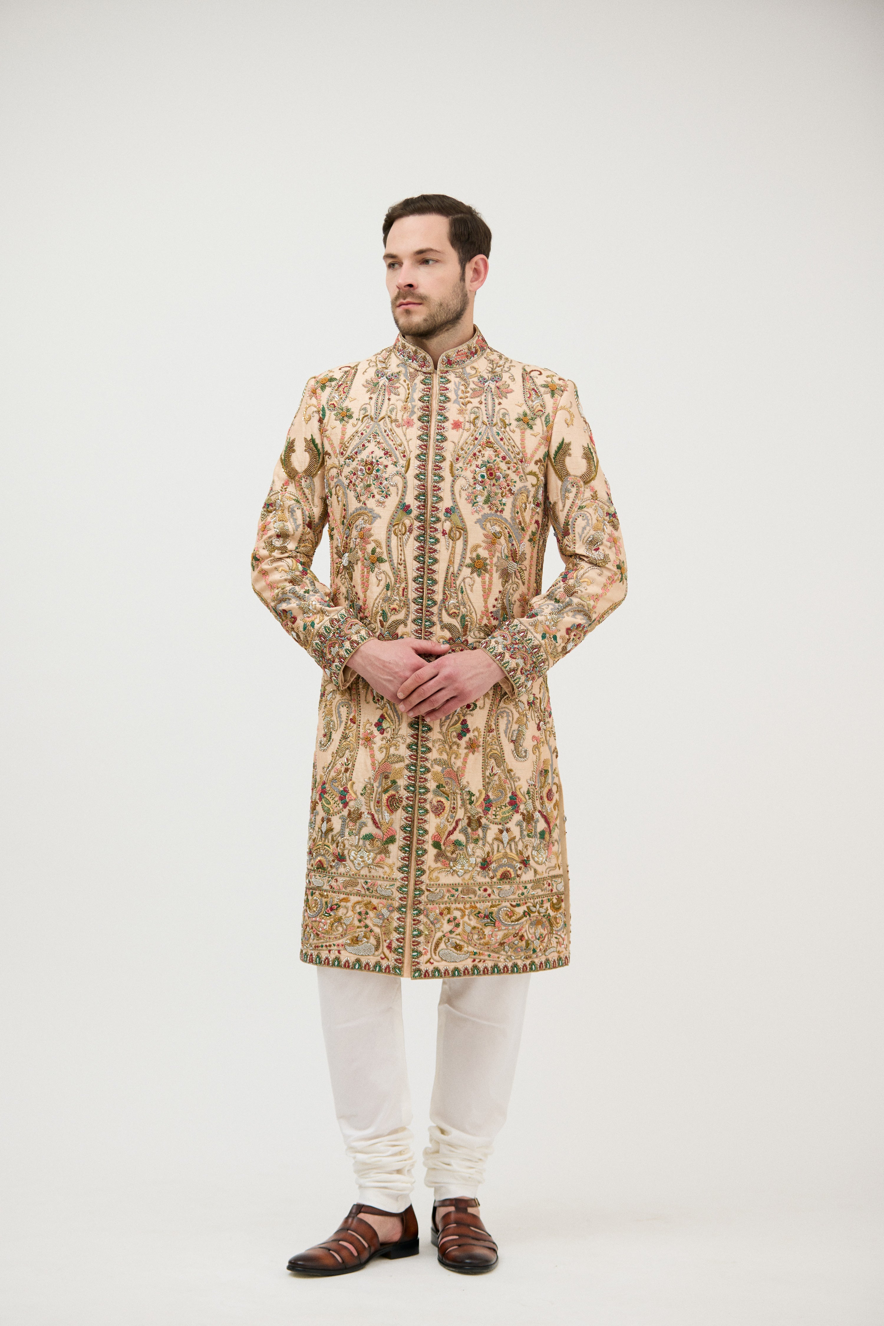 Dabka Zari Resham Work Sherwani With Plain Kurta Set