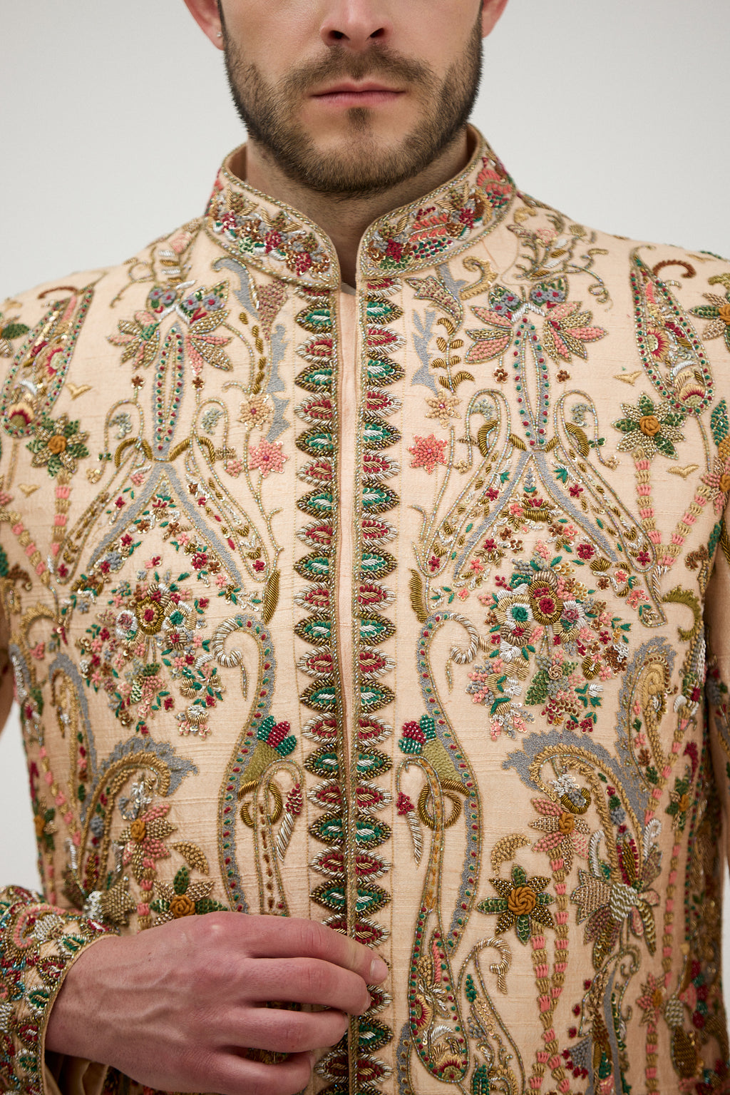 Dabka Zari Resham Work Sherwani With Plain Kurta Set