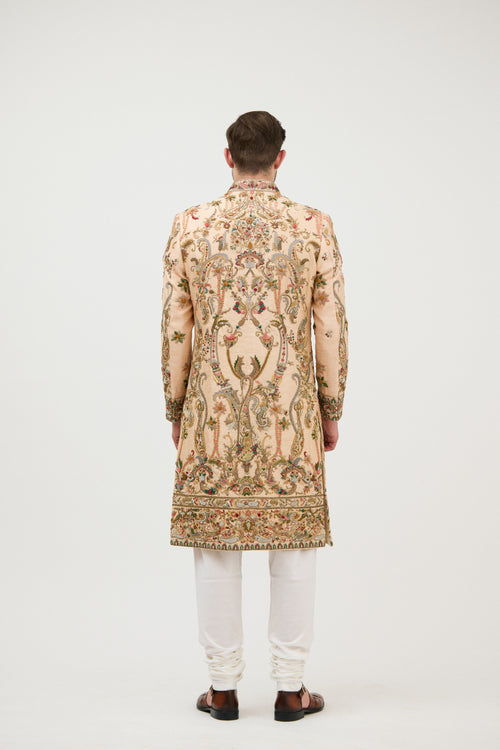 Dabka Zari Resham Work Sherwani With Plain Kurta Set