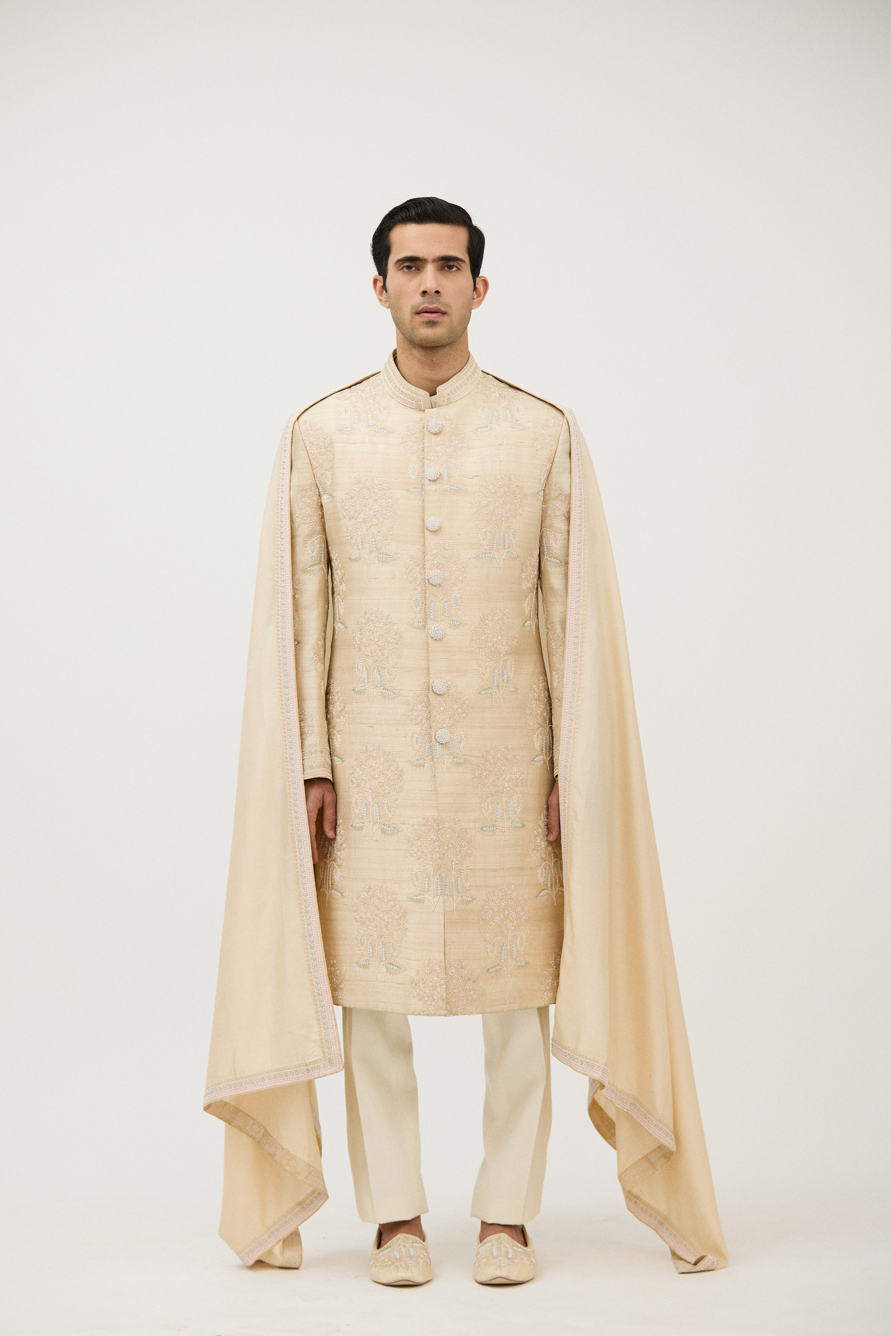 Signature Nawabi Resham Beads Sherwani With Plain Kurta Set