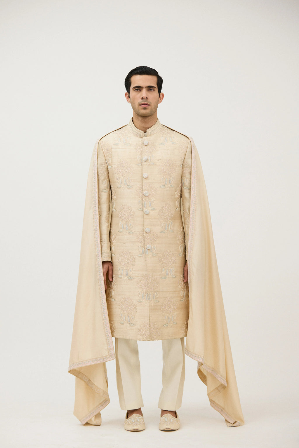 Signature Nawabi Resham Beads Sherwani With Plain Kurta Set