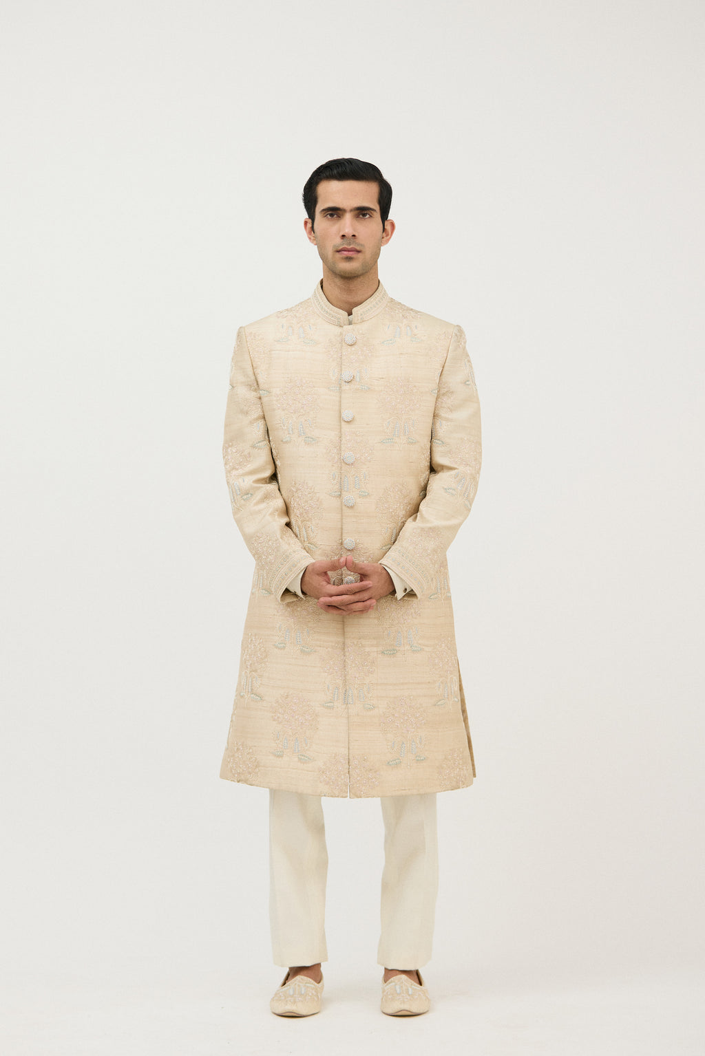 Signature Nawabi Resham Beads Sherwani With Plain Kurta Set
