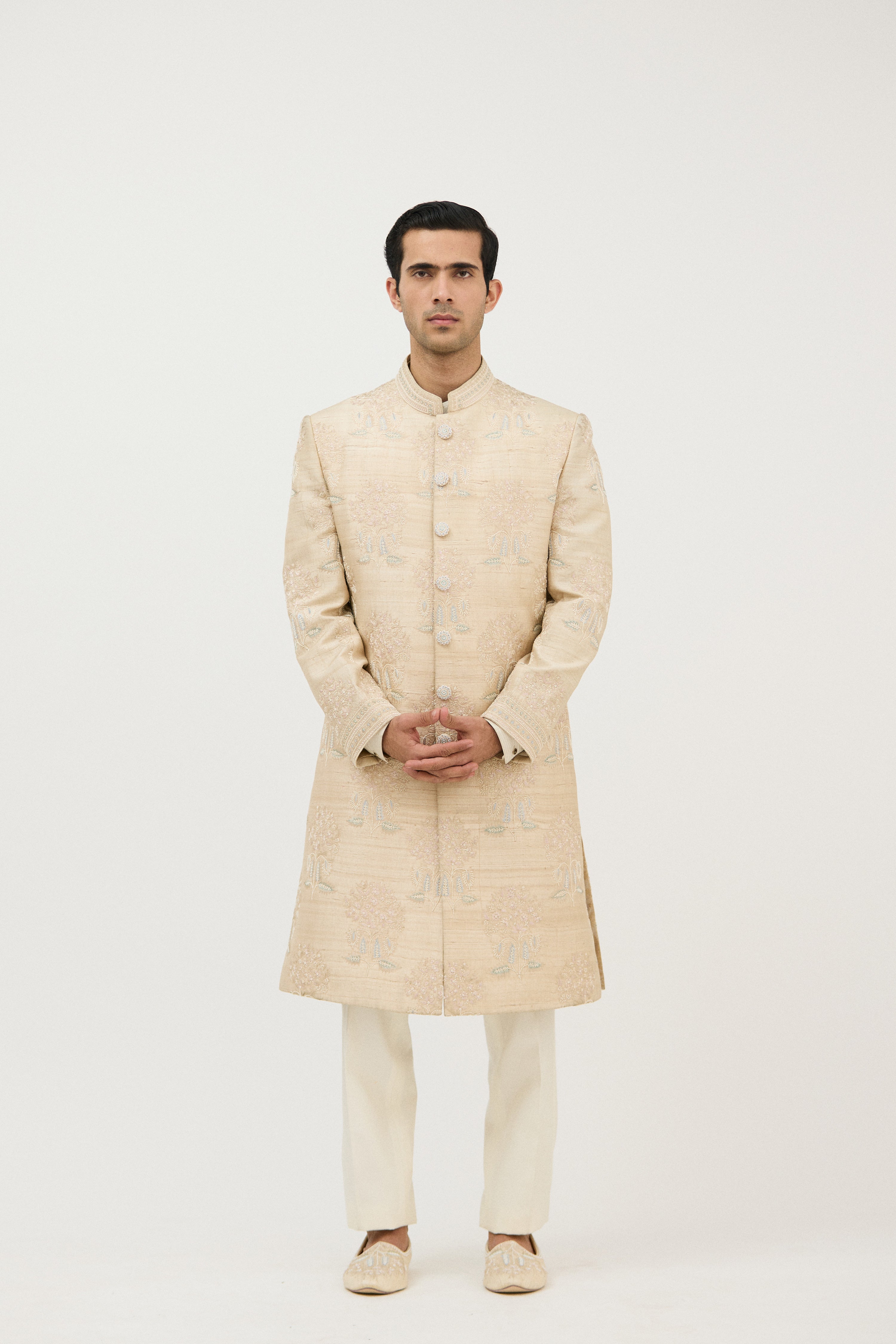 Signature Nawabi Resham Beads Sherwani With Plain Kurta Set