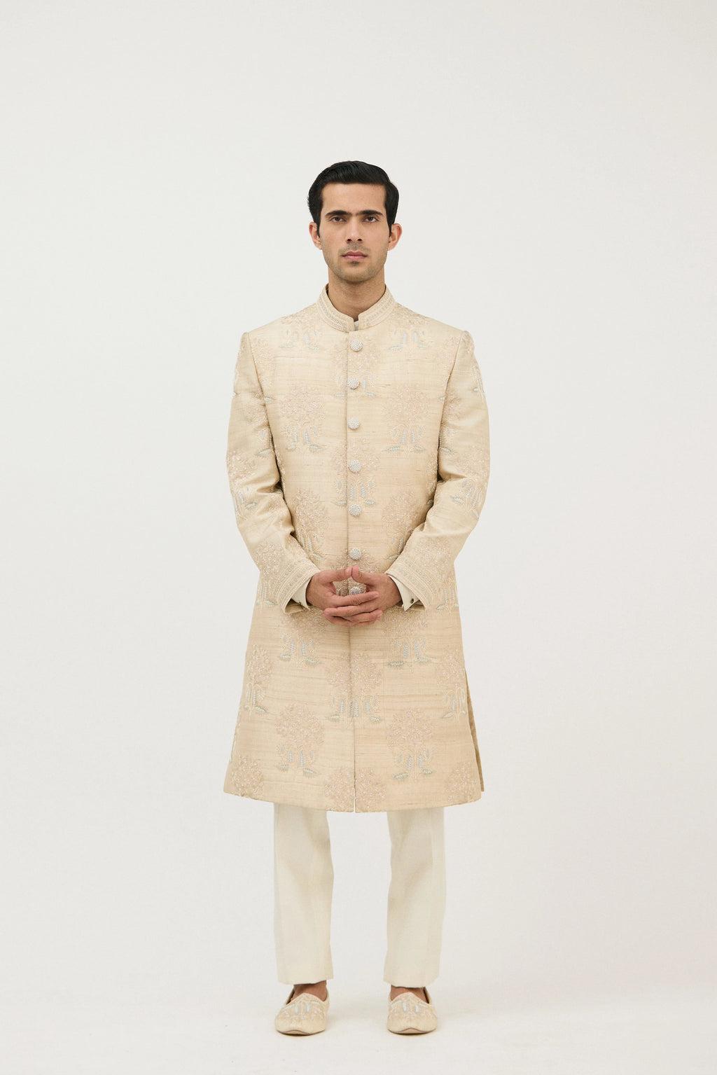 Signature Nawabi Resham Beads Sherwani With Plain Kurta Set