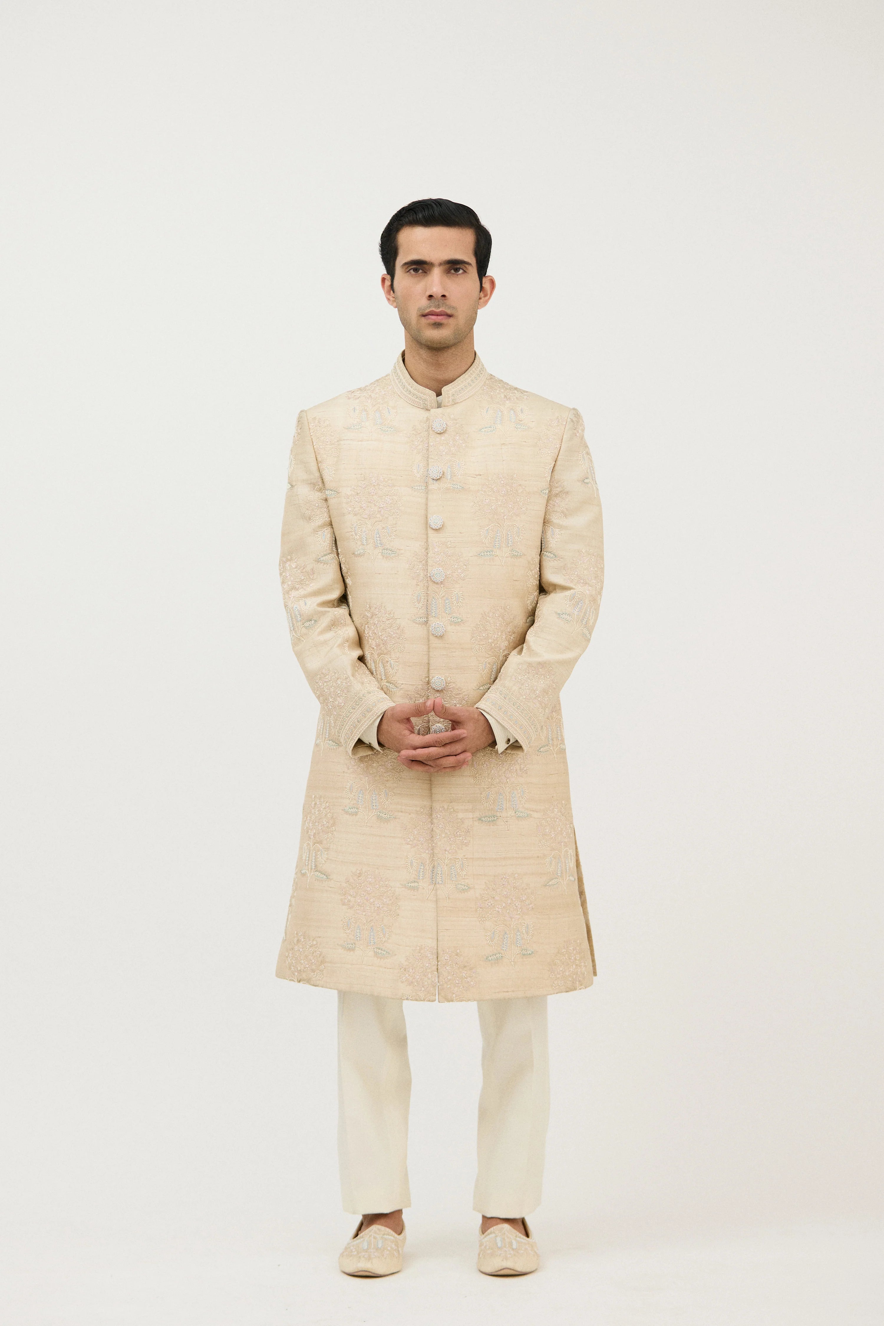 Signature Nawabi Resham Beads Sherwani With Plain Kurta Set