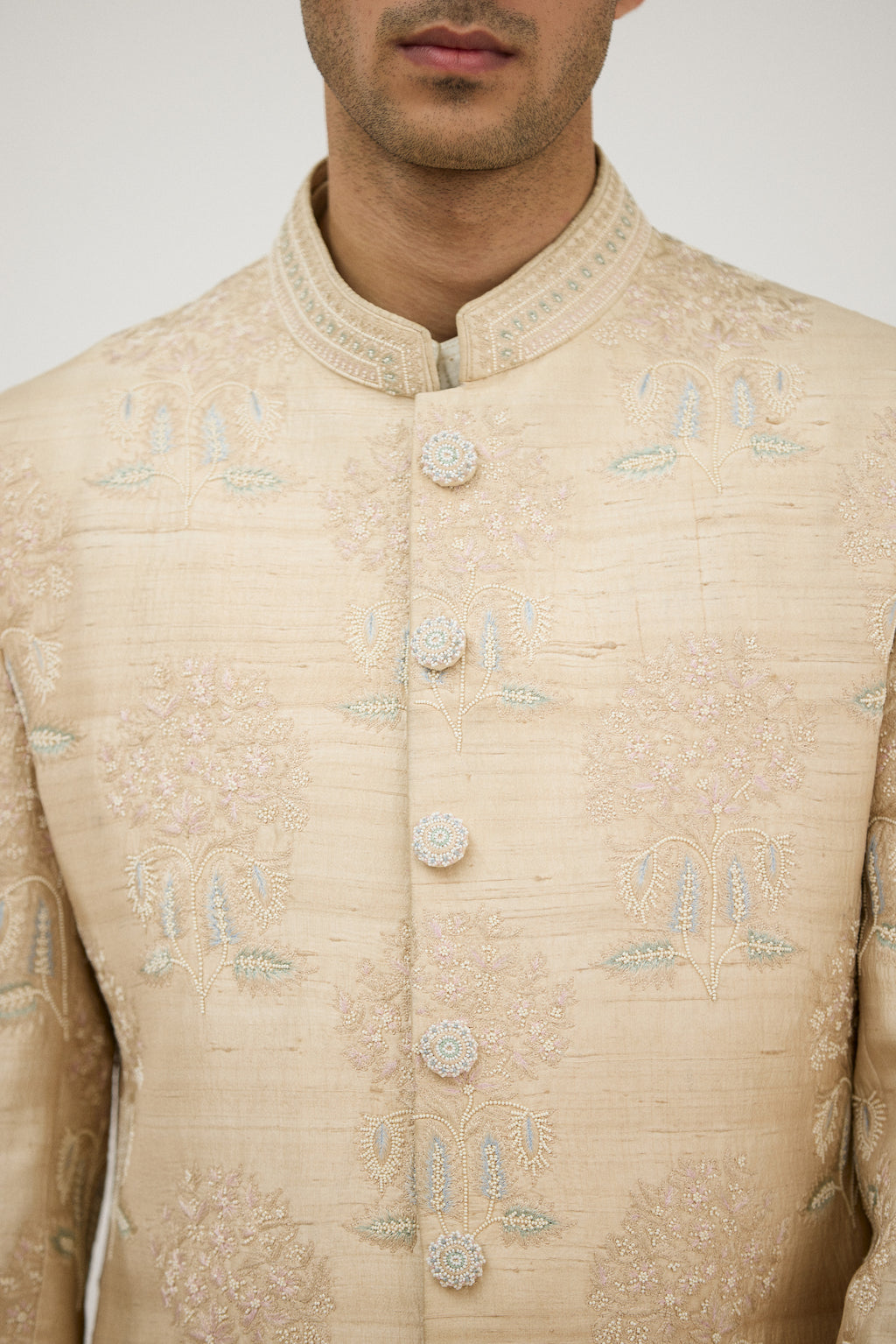 Signature Nawabi Resham Beads Sherwani With Plain Kurta Set